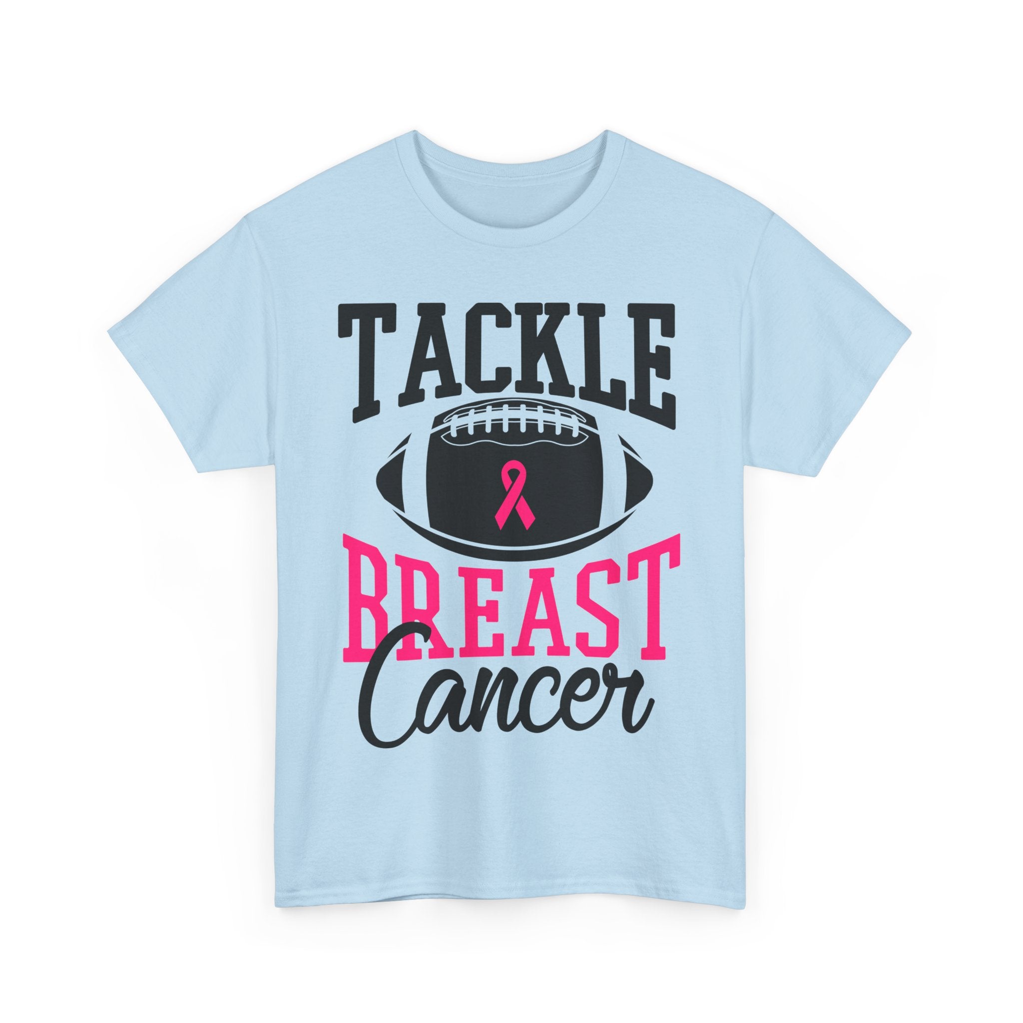 Unisex Heavy Cotton Tee - Tackle Breast Cancer Awareness Shirt, Football Support Tee, Gift for Cancer Fighters, Sports Fundraiser Shirt