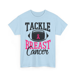 Unisex Heavy Cotton Tee - Tackle Breast Cancer Awareness Shirt, Football Support Tee, Gift for Cancer Fighters, Sports Fundraiser Shirt