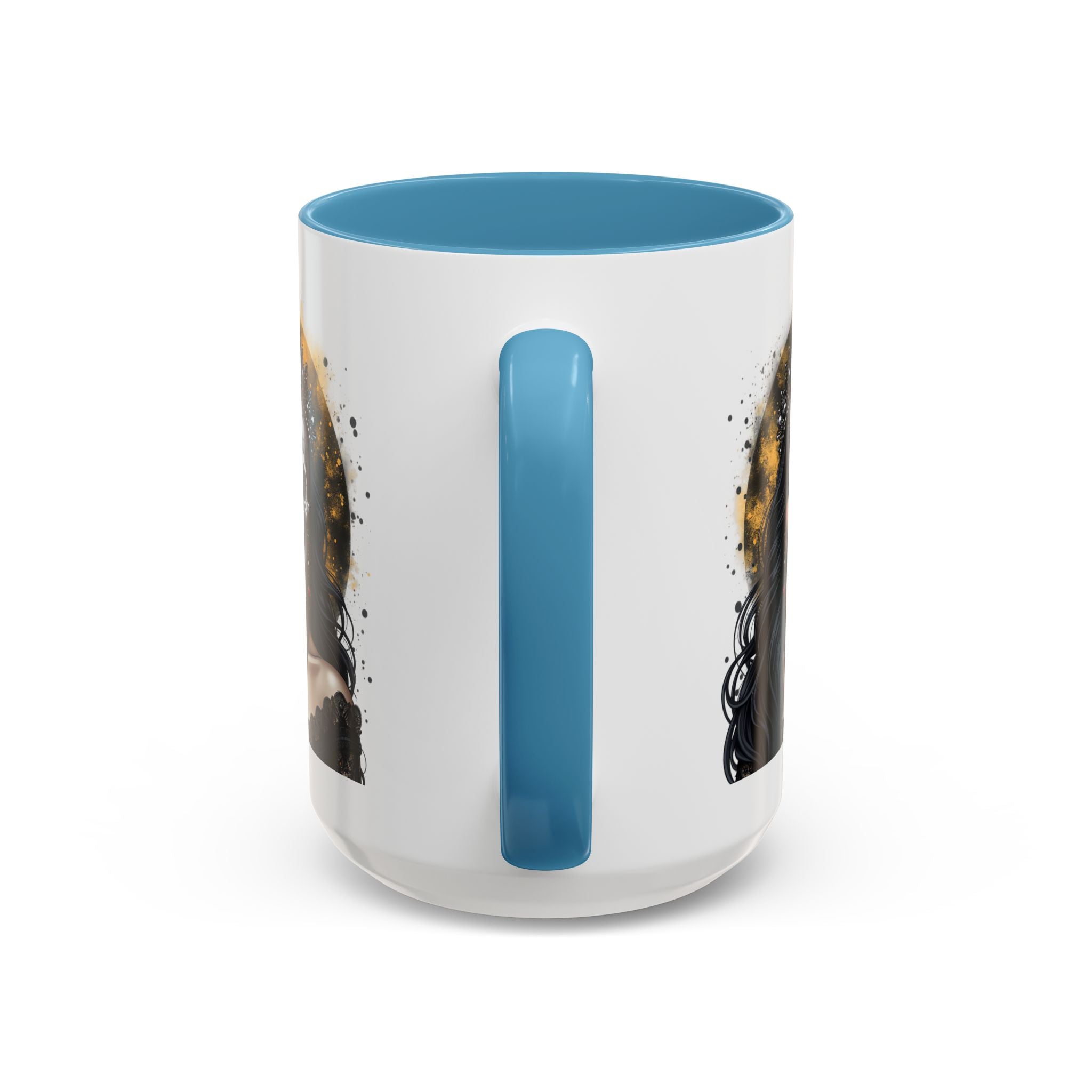 Gothic Art Accent Mug - Artistic Skull & Lady Design, Unique Coffee Cup for Halloween, Gift for Her, Decorative Kitchenware, Dark Aesthetic