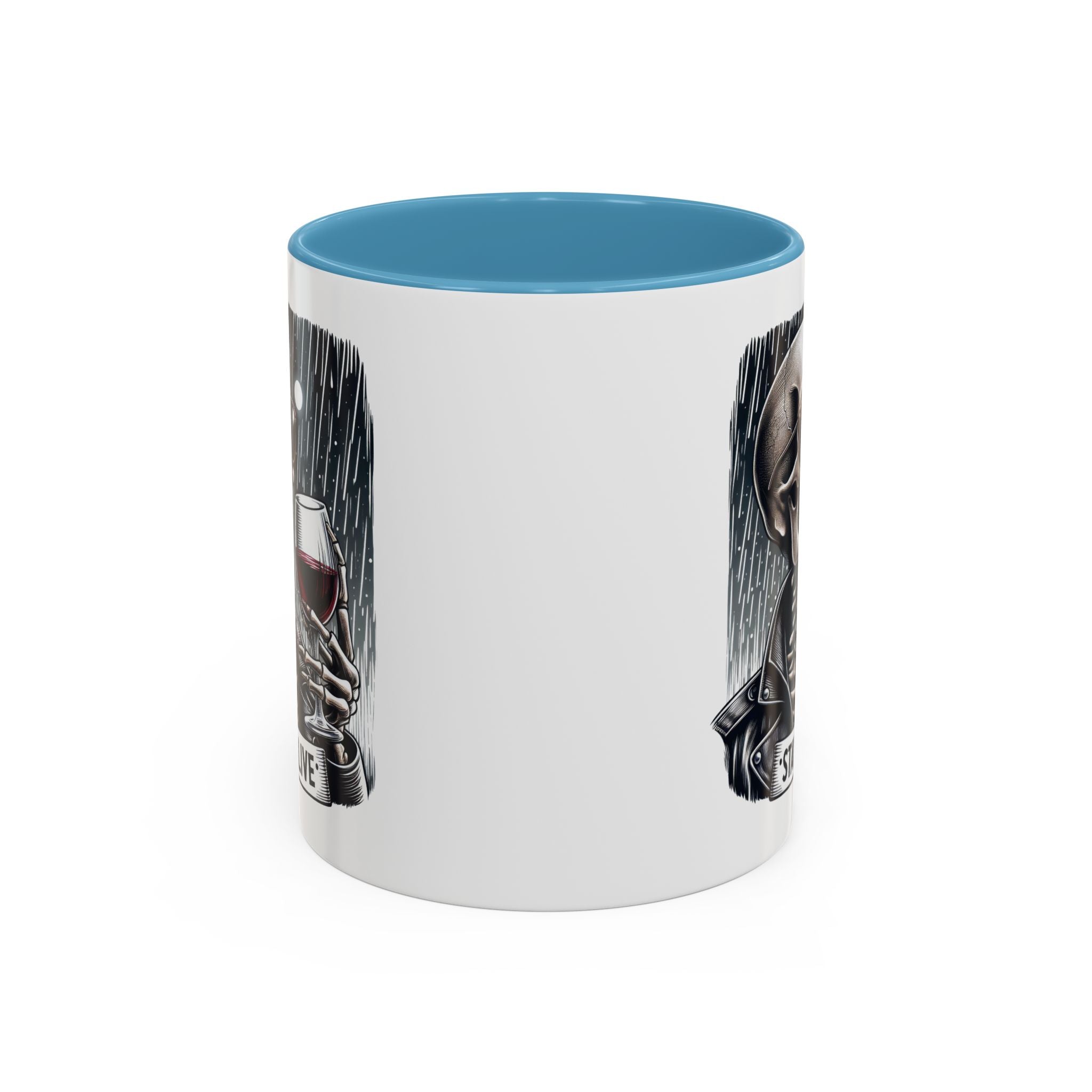 Stylish Skull Coffee Mug, Gothic Drinkware, Staying Alive Gift for Halloween, Funny Office Mug, Alternative Drinkware