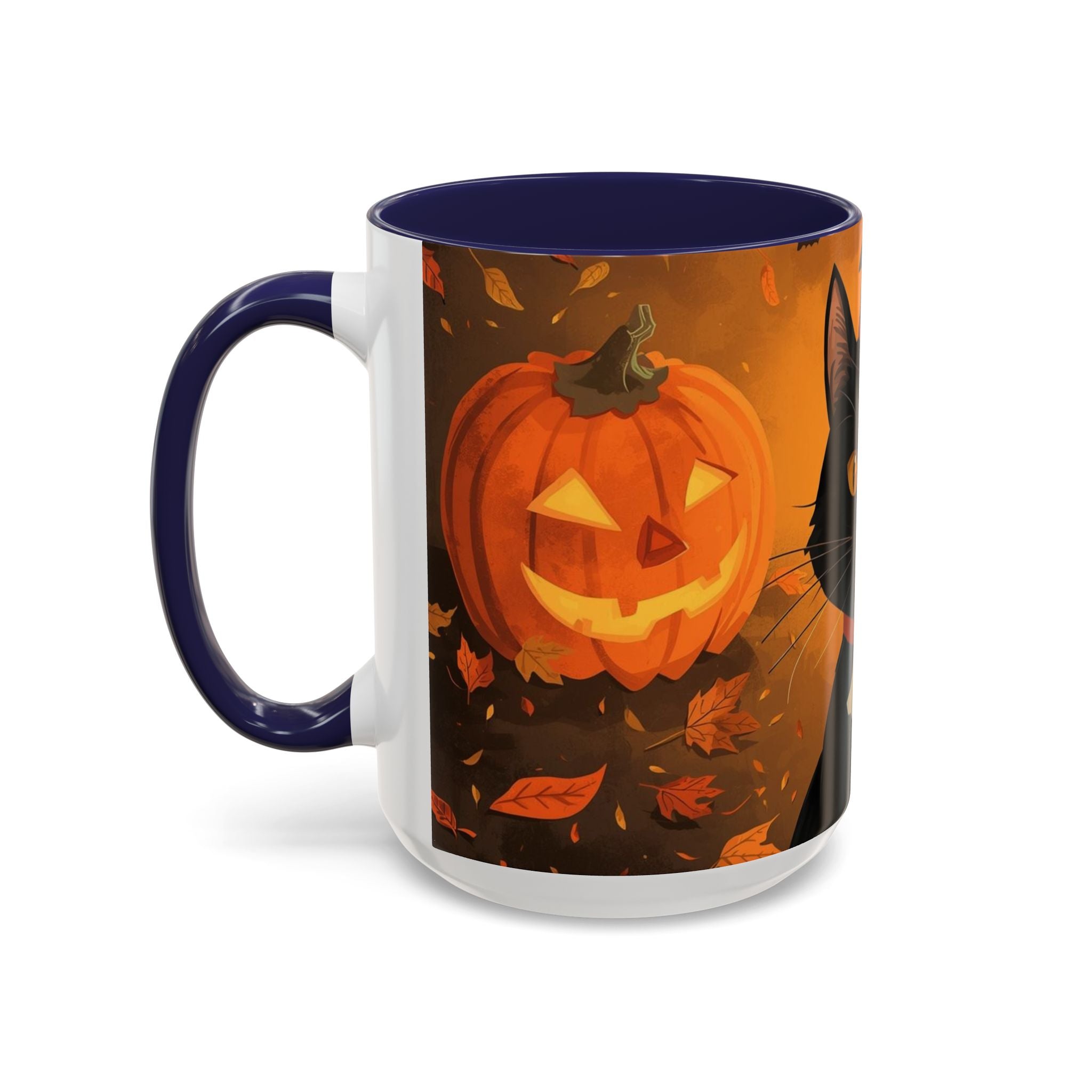 Halloween Cat Coffee Mug - Spooky Black Cat & Pumpkin Design