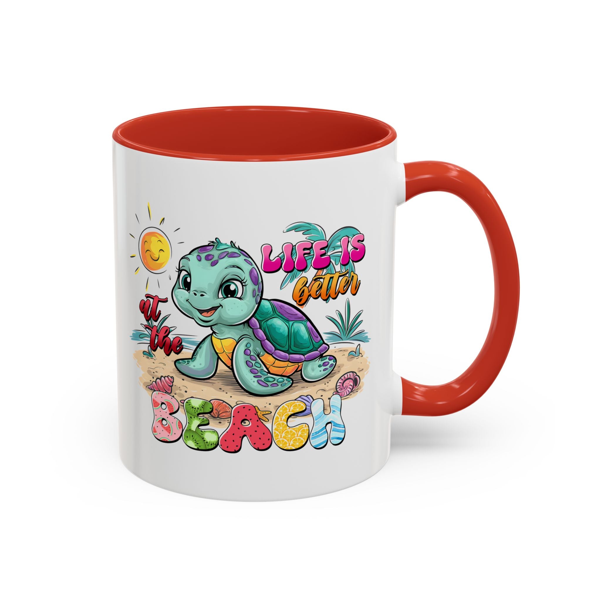 Beach Vibe Accent Coffee Mug - "Life is Better at the Beach" Design turtle animal lover