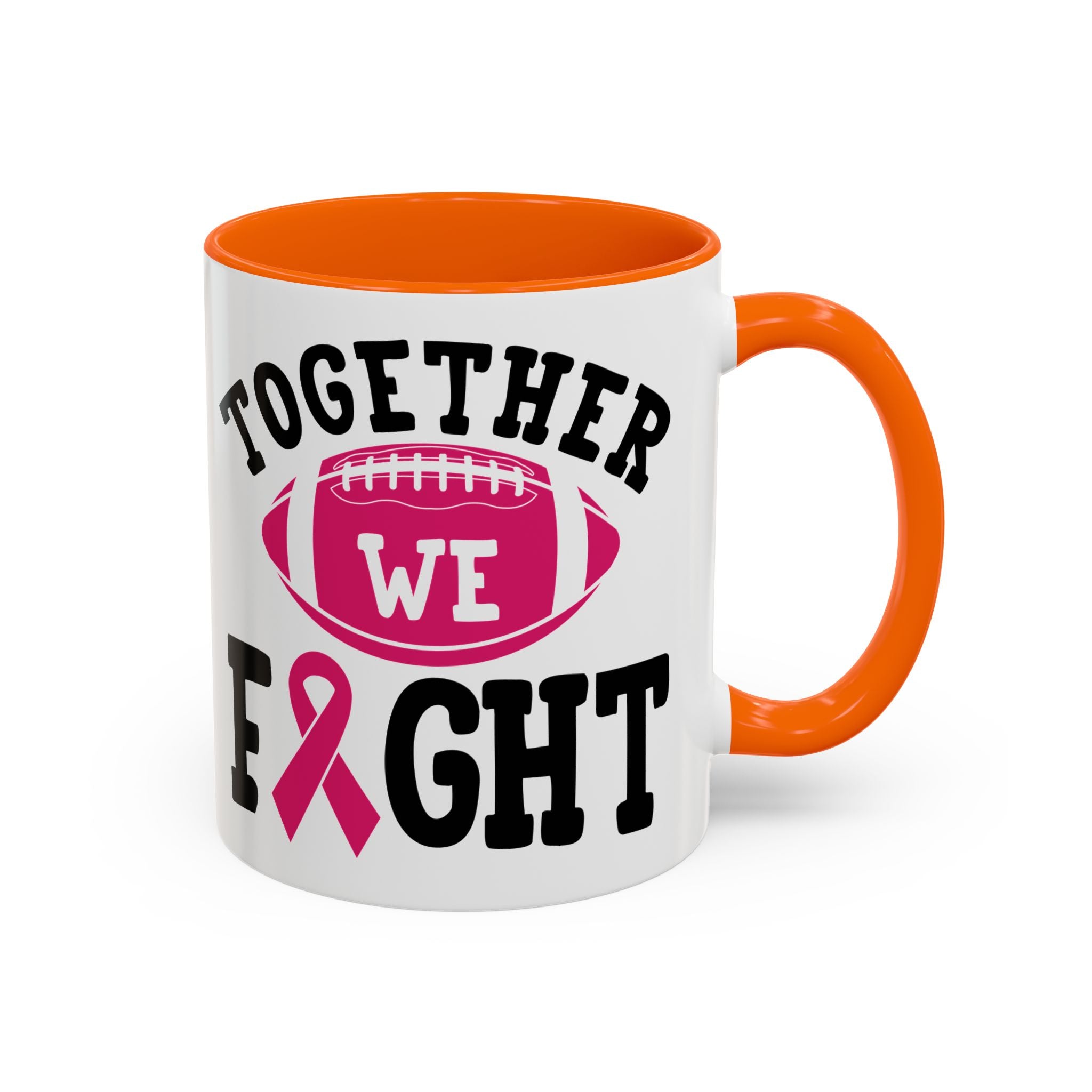 Together We Fight Pink Ribbon Coffee Mug, Support Breast Cancer Awareness, Gift for Survivors, Football Lovers, Empowerment