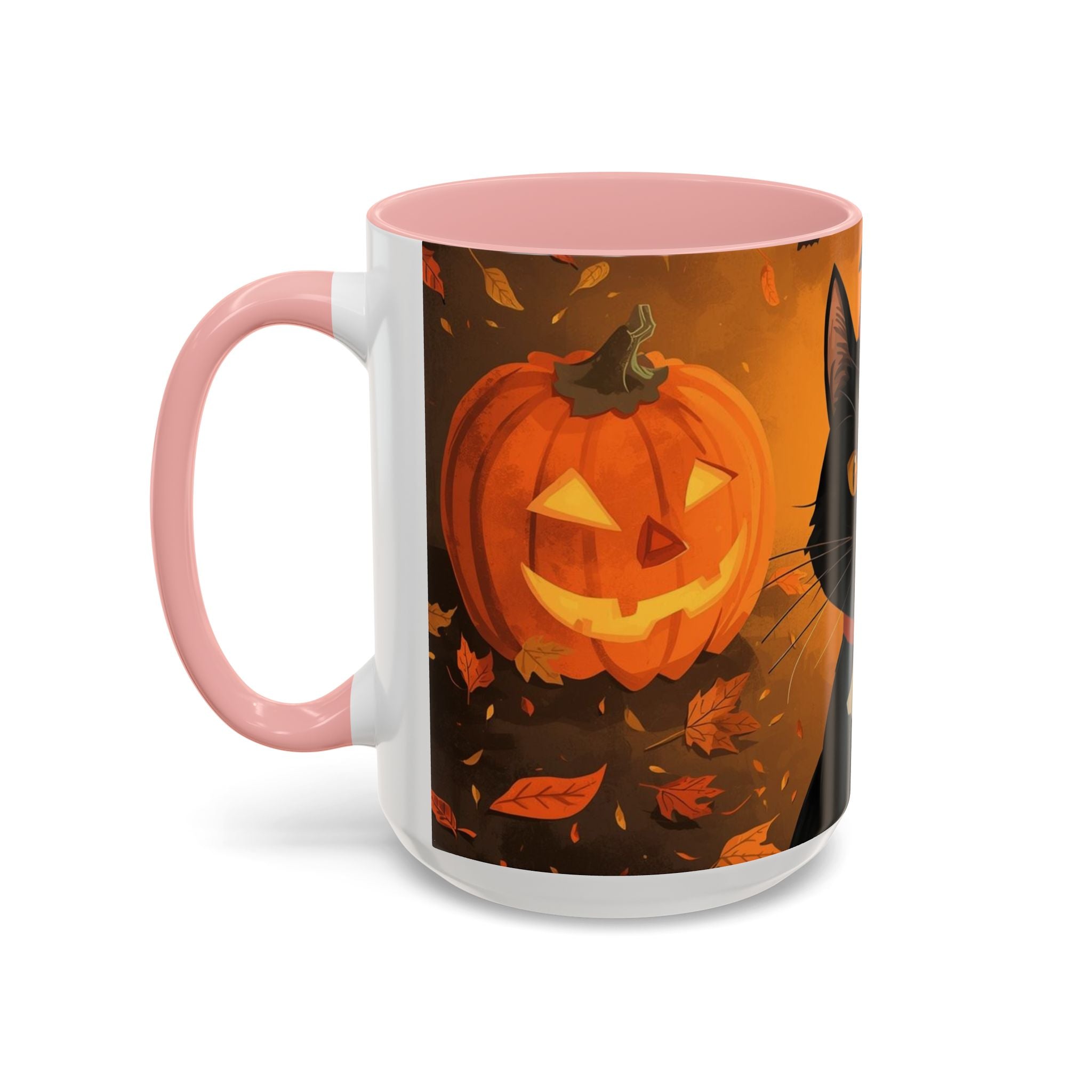 Halloween Cat Coffee Mug - Spooky Black Cat & Pumpkin Design