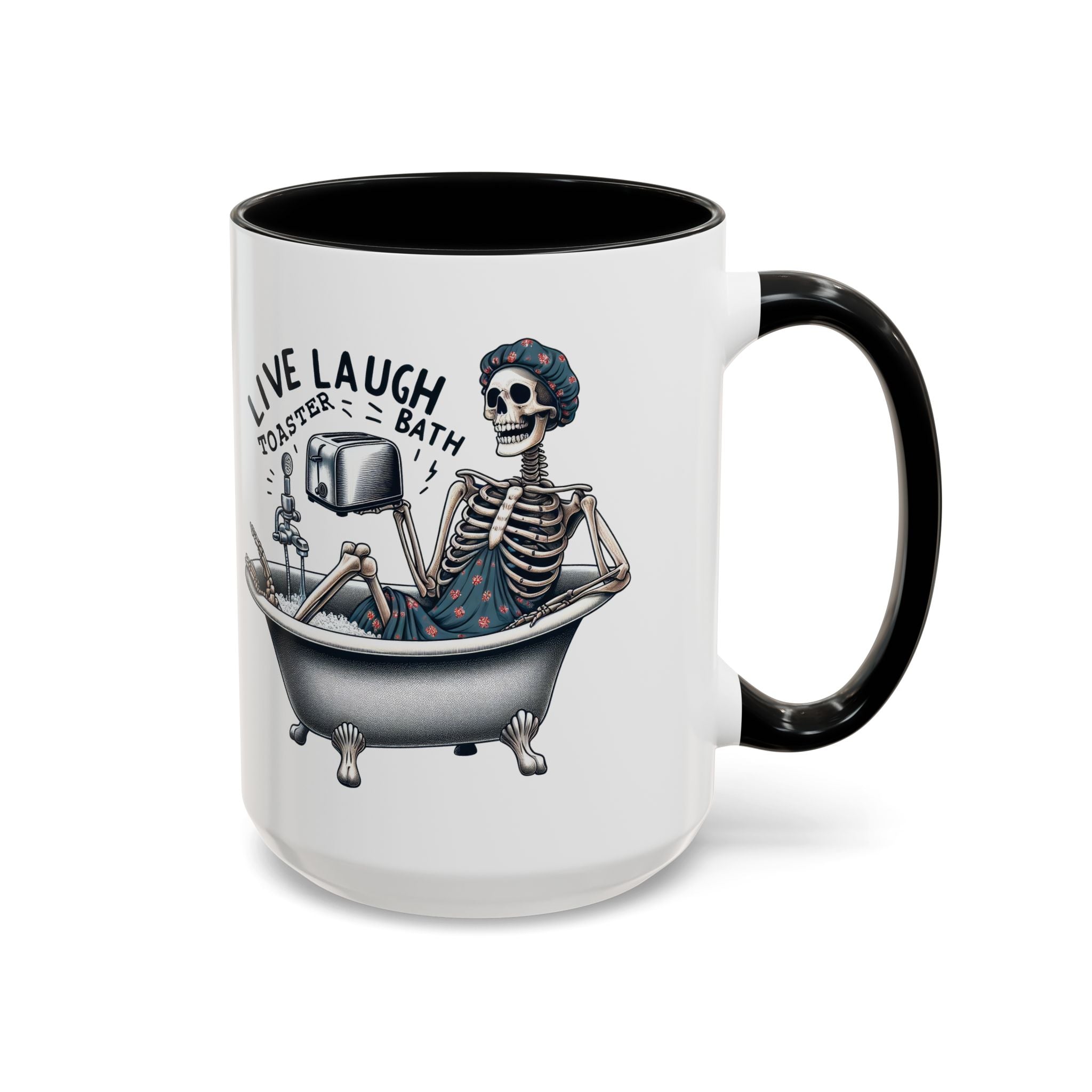 Skeleton Bath Time Coffee Mug, Live Laugh Roast & Relax Skeleton Mug, Funny Gift for Halloween, Quirky Kitchen Decor, Unique Coffee Cup