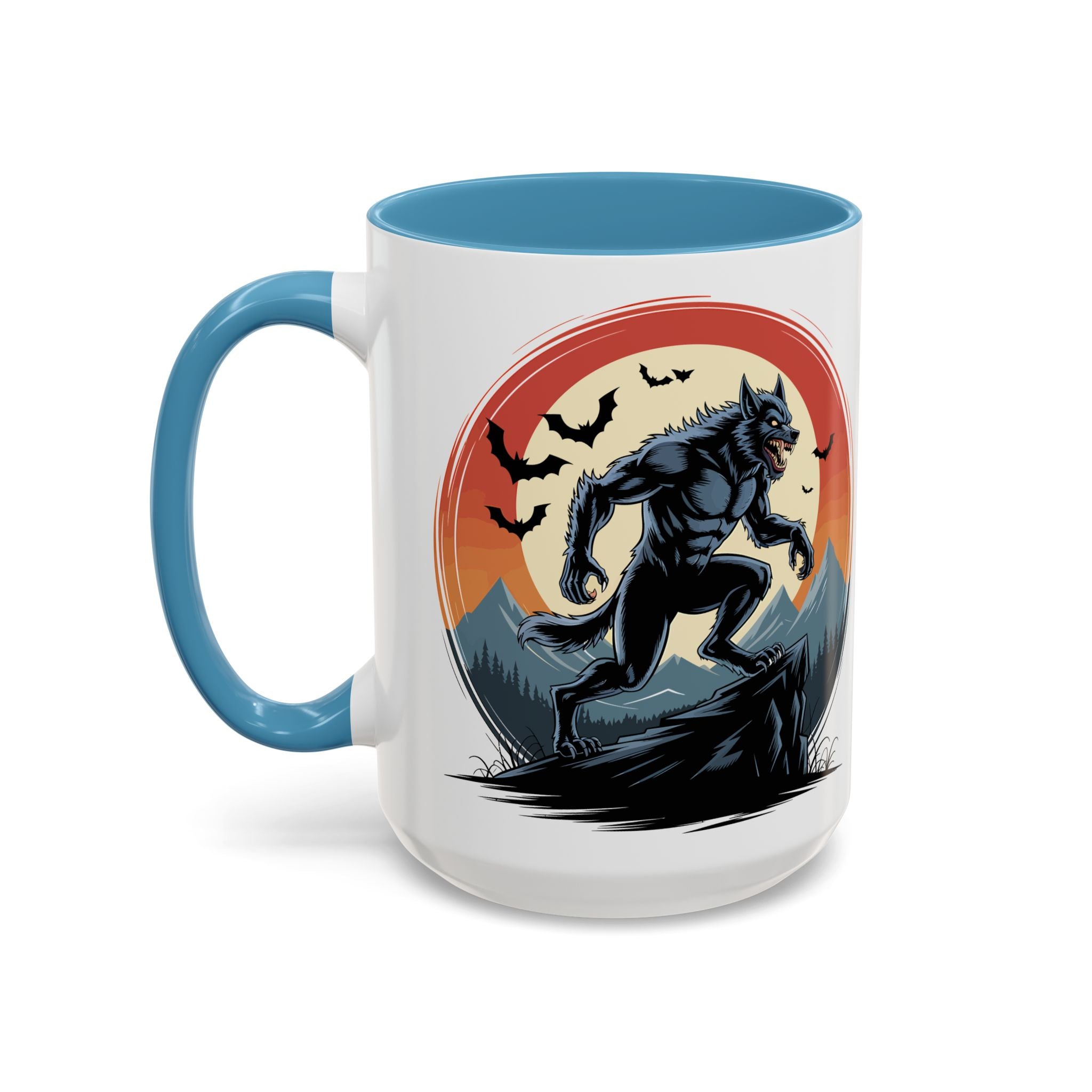 Werewolf Sunset Coffee Mug — Halloween Creature Ceramic Accent Mug (11/15oz) fantasy horror art