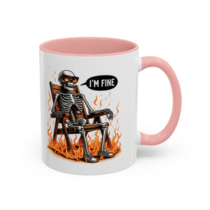 Funny I'M fine  Skeleton on fire Coffee Mug - Humor Gift for Halloween, Coffee Lovers,  Decor, Gag Gift, 11-15oz Accent Mug