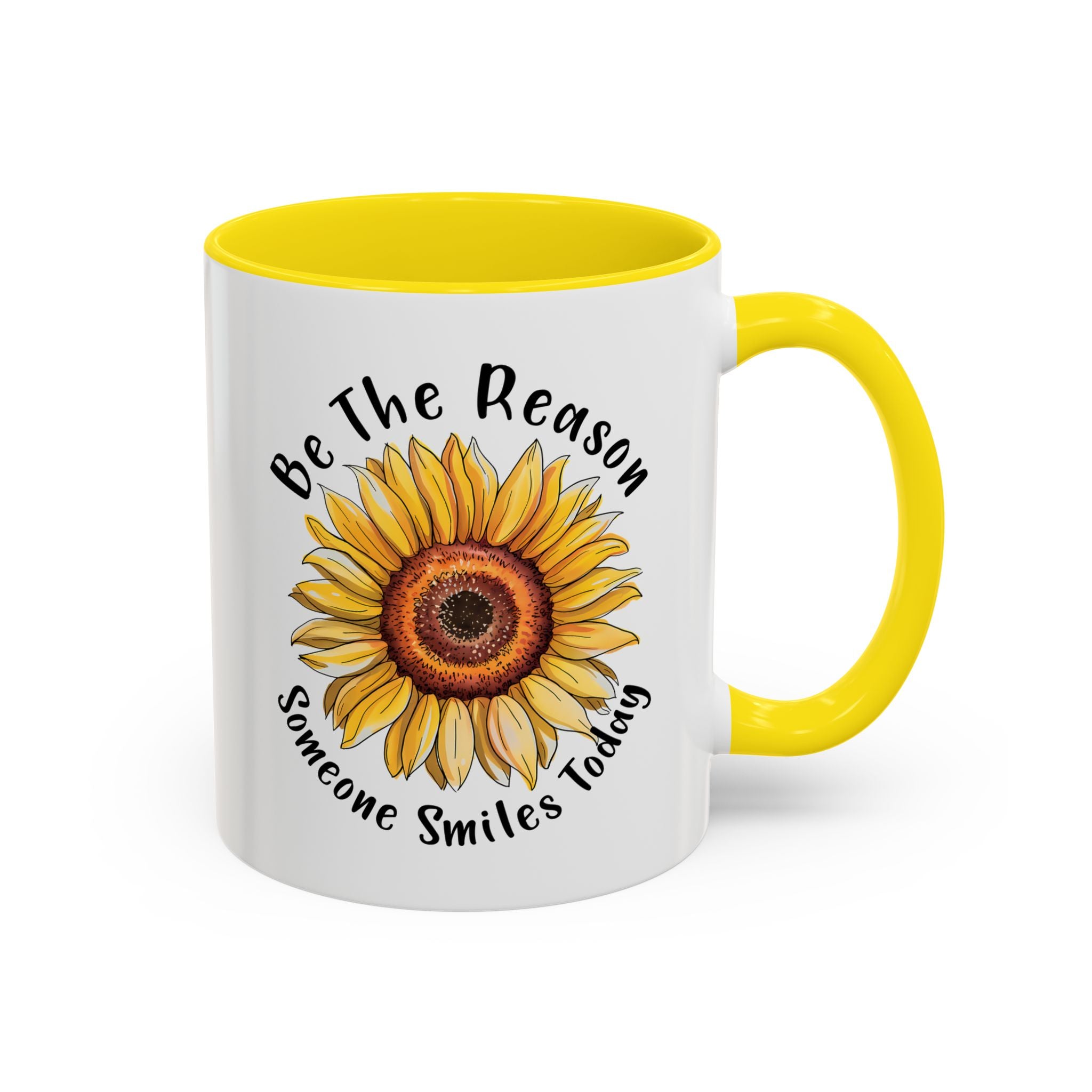 Sunflower Smile Accent Coffee Mug - Cheerful Gift for Friends, Inspirational Mug, 11oz/15oz, Daily Motivation, Brighten Someone's Day