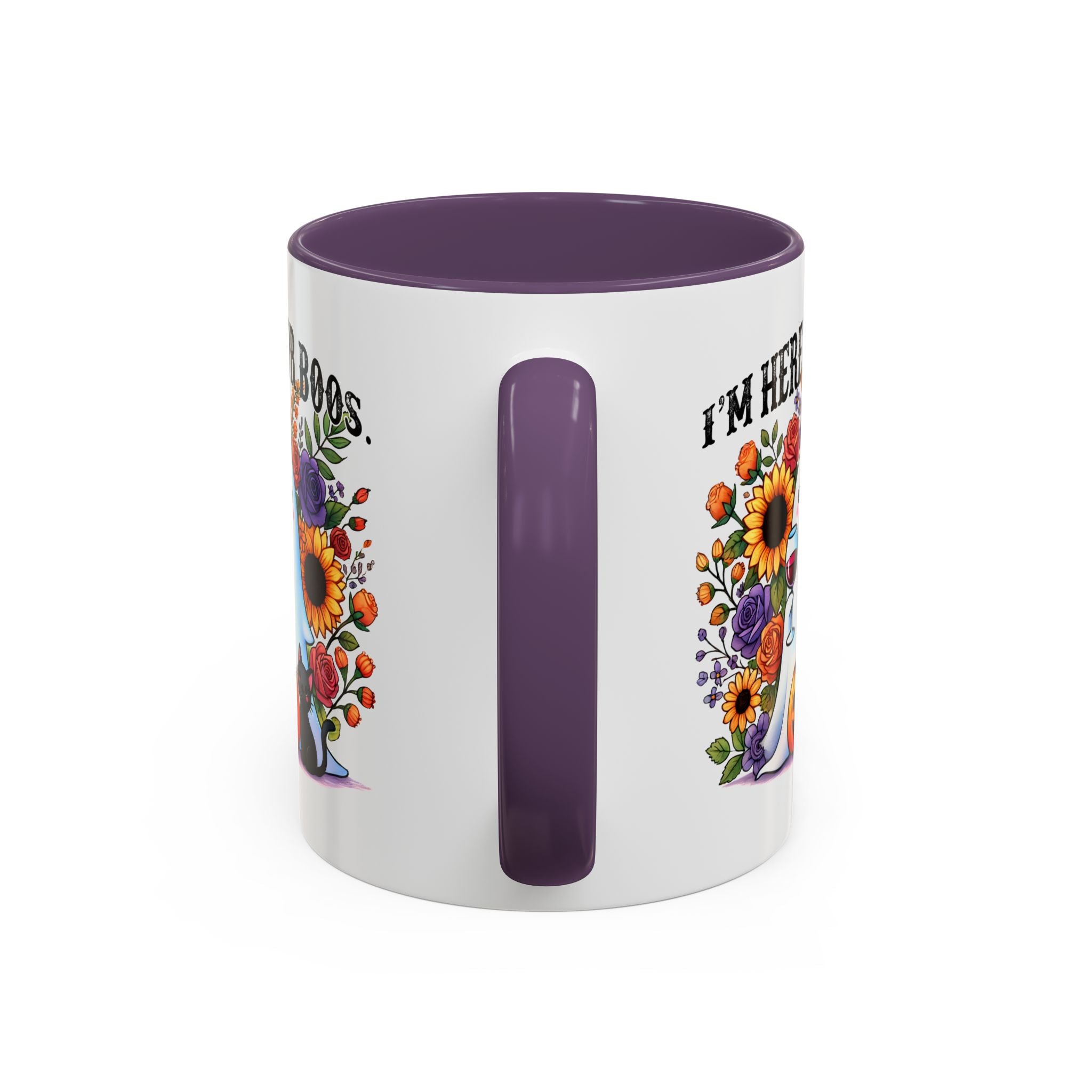 Spooky Floral Coffee Mug - I'm Here for Boos, Halloween Gift, Autumn Decor, Cute Ghost Mug, Cat Lover Drinkware