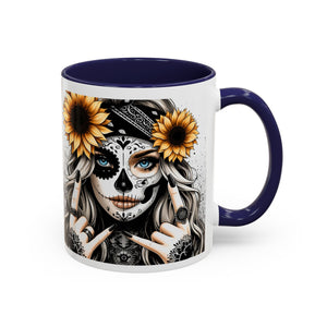 Sunflower Skull Accent Coffee Mug, Gothic Floral Mug, Unique Gift for Coffee Lovers, Boho Decor, Halloween Mug, Artful Drinkware