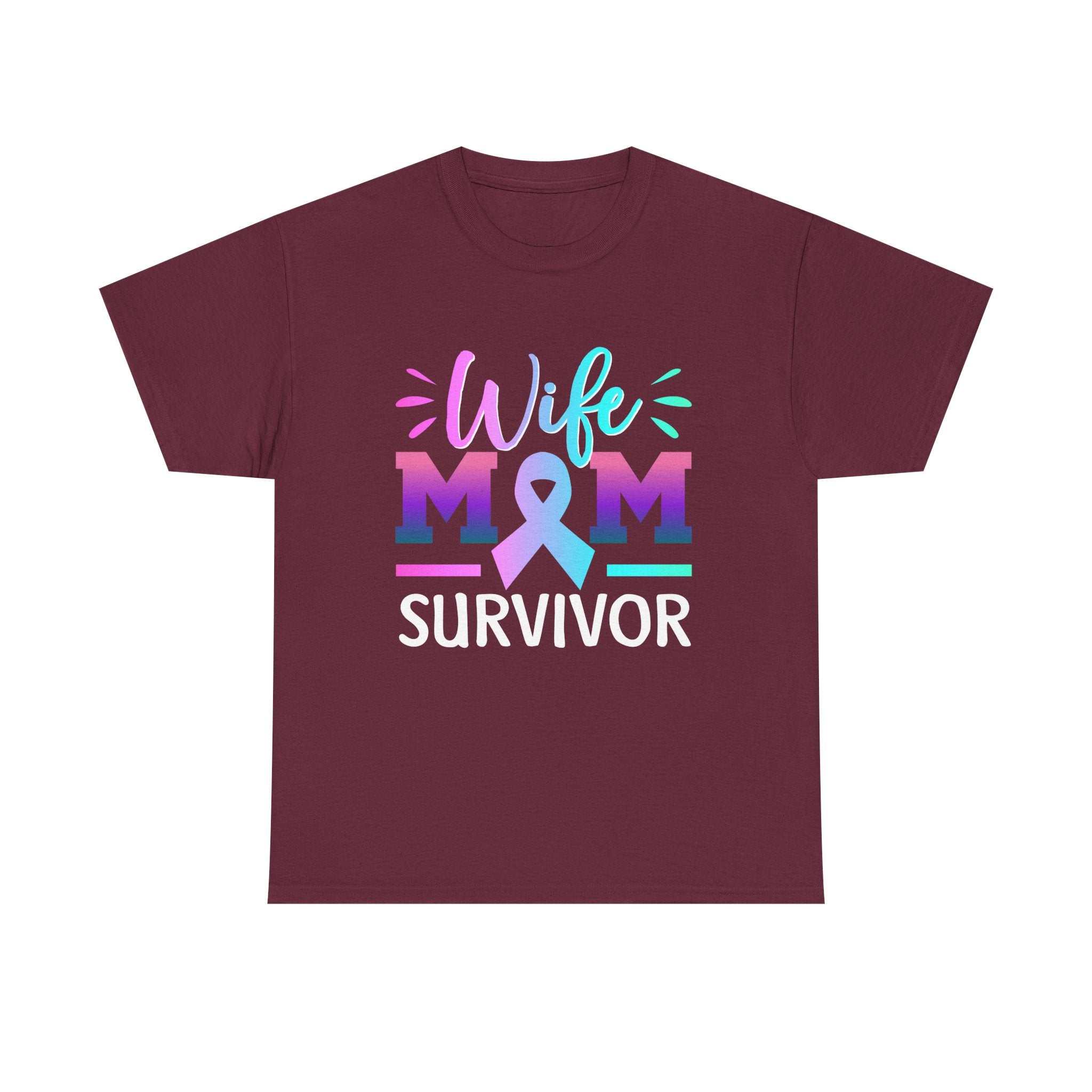 Wife Mom Survivor Tee, Unisex Heavy Cotton Tee, Cancer Awareness Shirt, Gift for Survivors, Inspirational Mom Shirt
