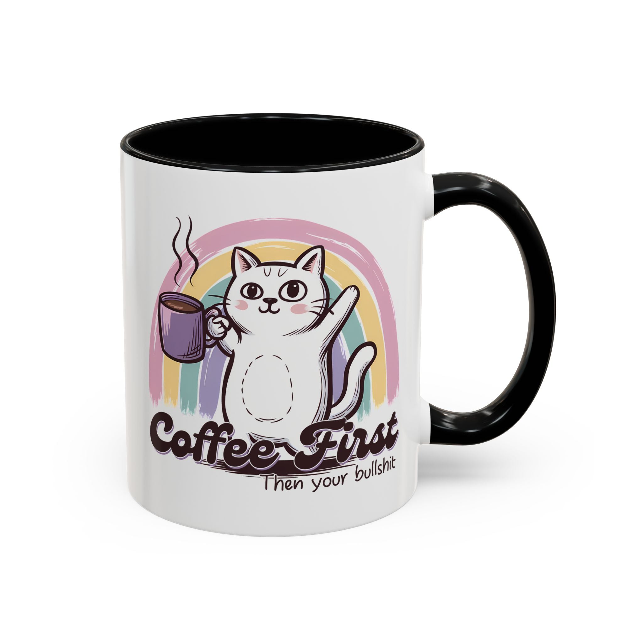 Coffee First Cat Mug - Humorous 11 & 15oz Accent Coffee Cup for Cat Lovers sarcasm