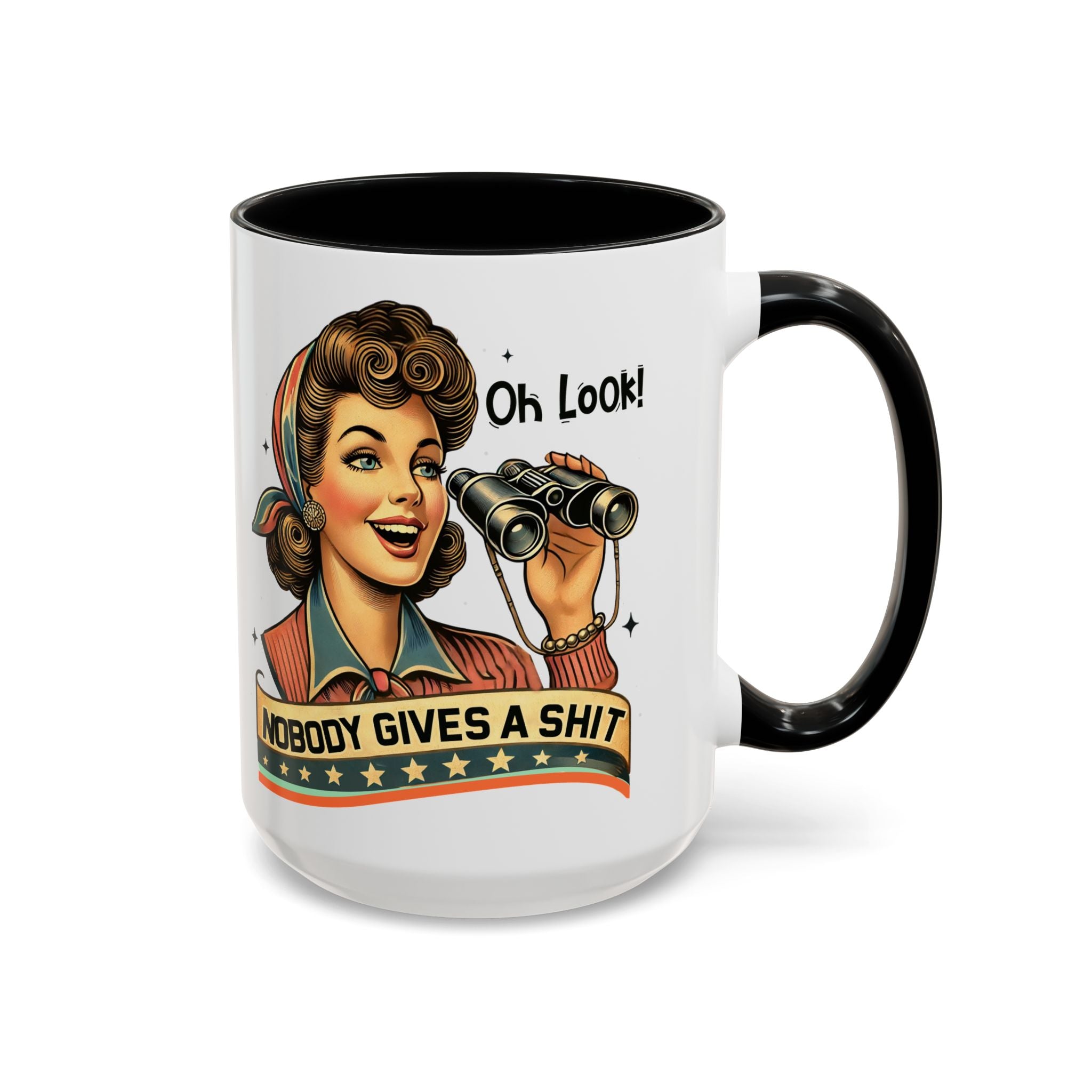 Nobody Gives a Shit Retro Coffee Mug — Funny Vintage Pin-Up Accent Mug (11/15oz)