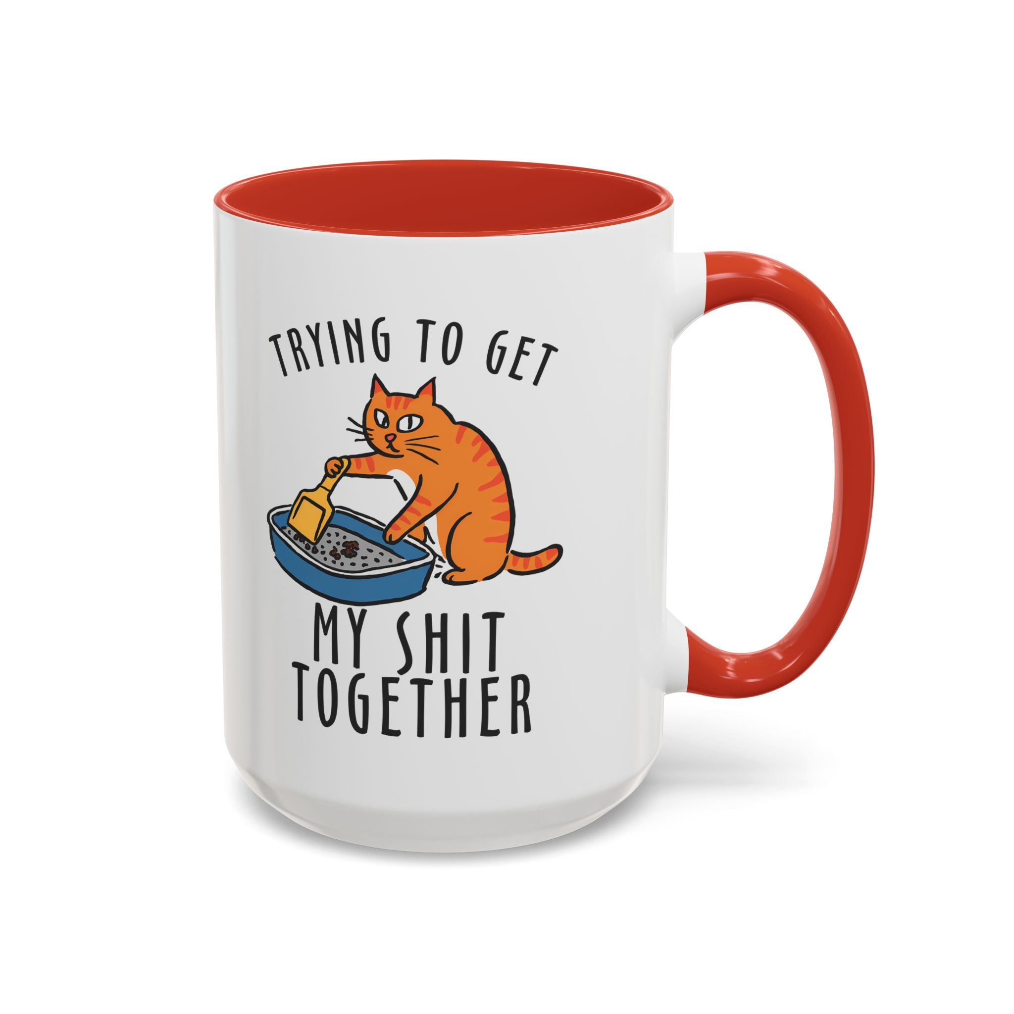 Funny Cat-Themed Coffee Mug - "Trying to Get My Shit Together" adult humor