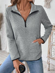 Perfee Texture Half Zip Long Sleeve Sweatshirt