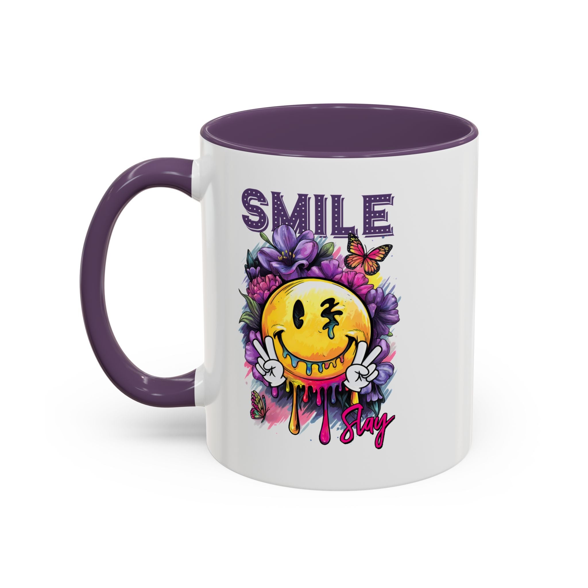 Smile Stay Accent Coffee Mug - Vibrant Floral Design for Positive Vibes