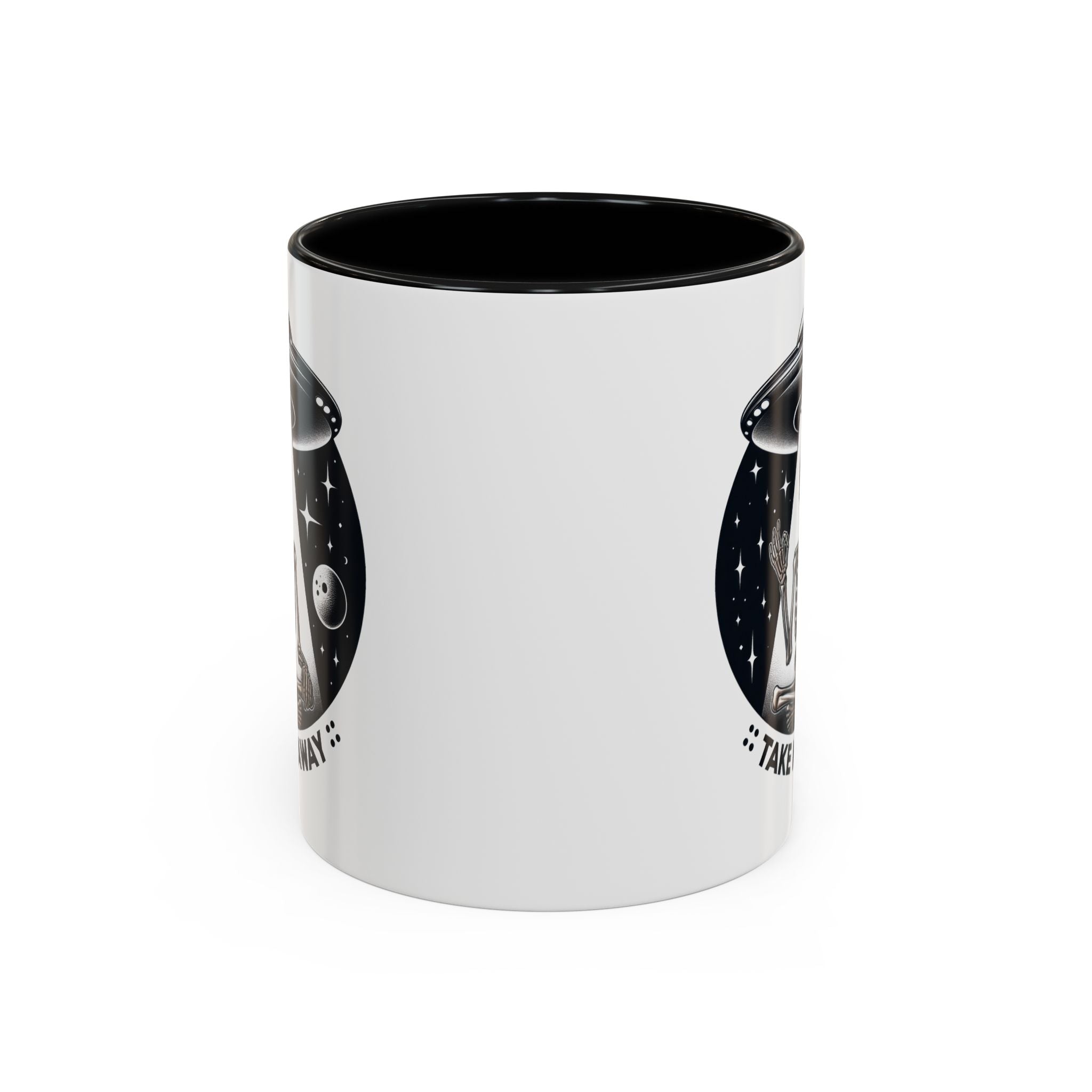 Alien-themed Coffee Mug: Take Me Away, Space Lover Gift, Skeleton Mug, Unique Drinkware for Sci-Fi Fans, Halloween Decor