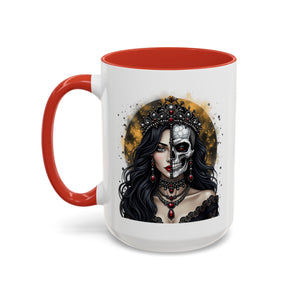 Gothic Art Accent Mug - Artistic Skull & Lady Design, Unique Coffee Cup for Halloween, Gift for Her, Decorative Kitchenware, Dark Aesthetic