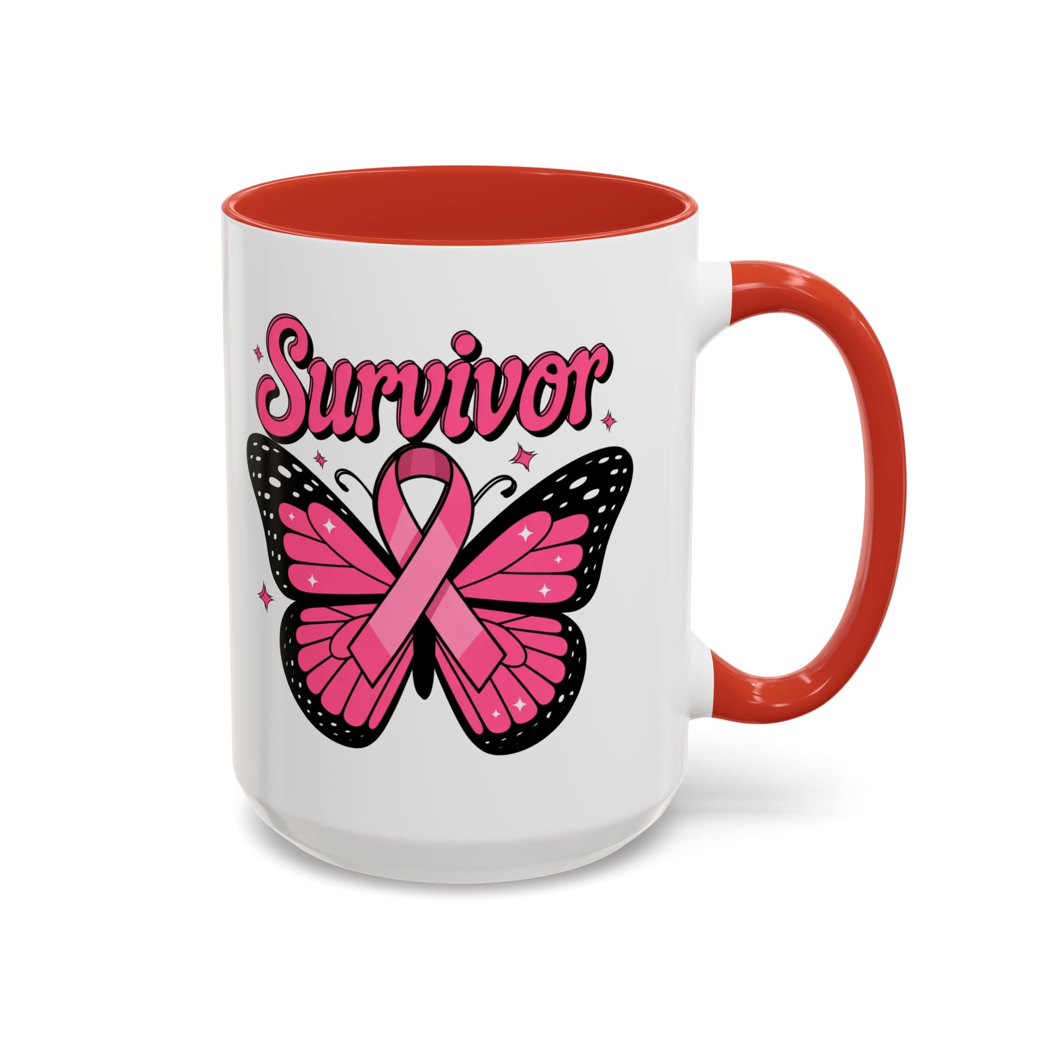 Survivor Butterfly Coffee Mug, Inspirational Gift, Pink Ribbon Mug, Breast Cancer Awareness, Empowerment Cup, Motivational Drinkware