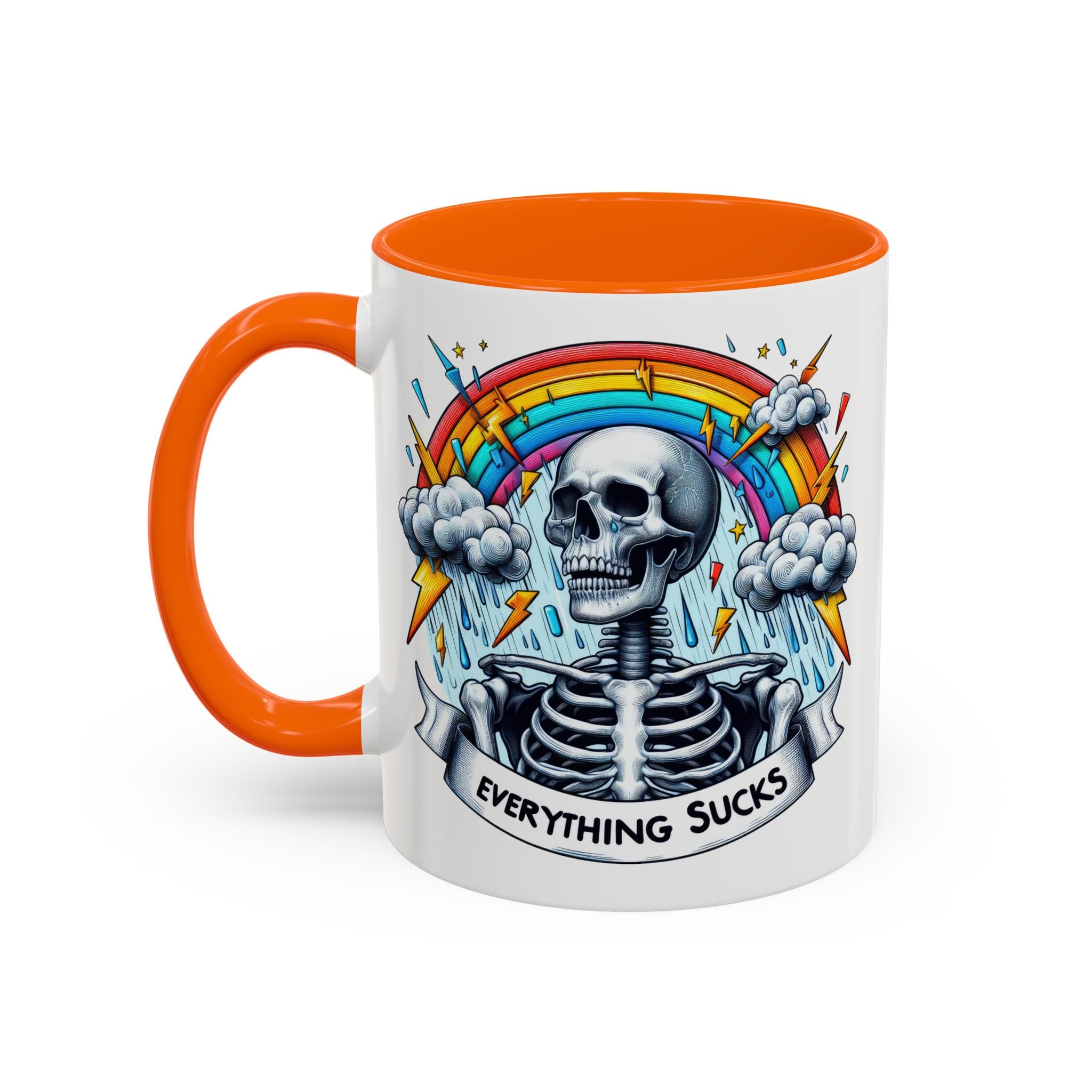 Everything Sucks Skeleton Coffee Mug | 11oz 15oz | Unique Gift for Coffee Lovers, Goth Home Décor, Quirky Humor Mug, Dark Aesthetic
