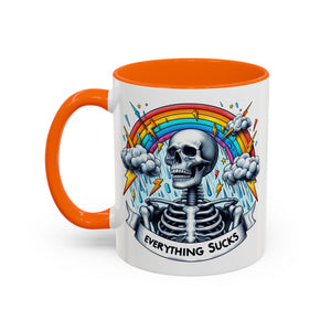 Everything Sucks Skeleton Coffee Mug | 11oz 15oz | Unique Gift for Coffee Lovers, Goth Home Décor, Quirky Humor Mug, Dark Aesthetic