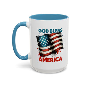 Americana Accent Coffee Mug - God Bless America Design (11oz, 15oz) USA flag