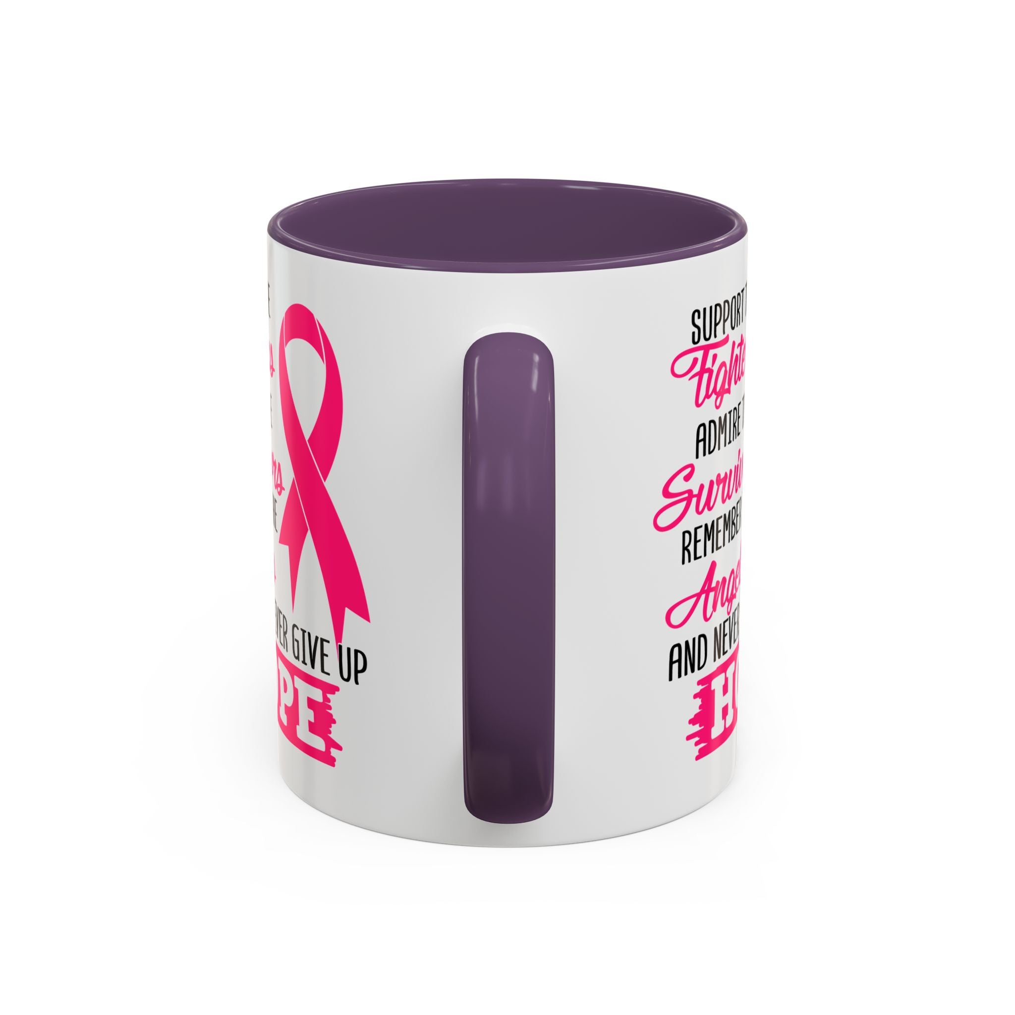 Inspirational Pink Ribbon Coffee Mug: Support Fighters, Admire Survivors, Celebrate Hope, Gift for Cancer Awareness, Motivational Mug