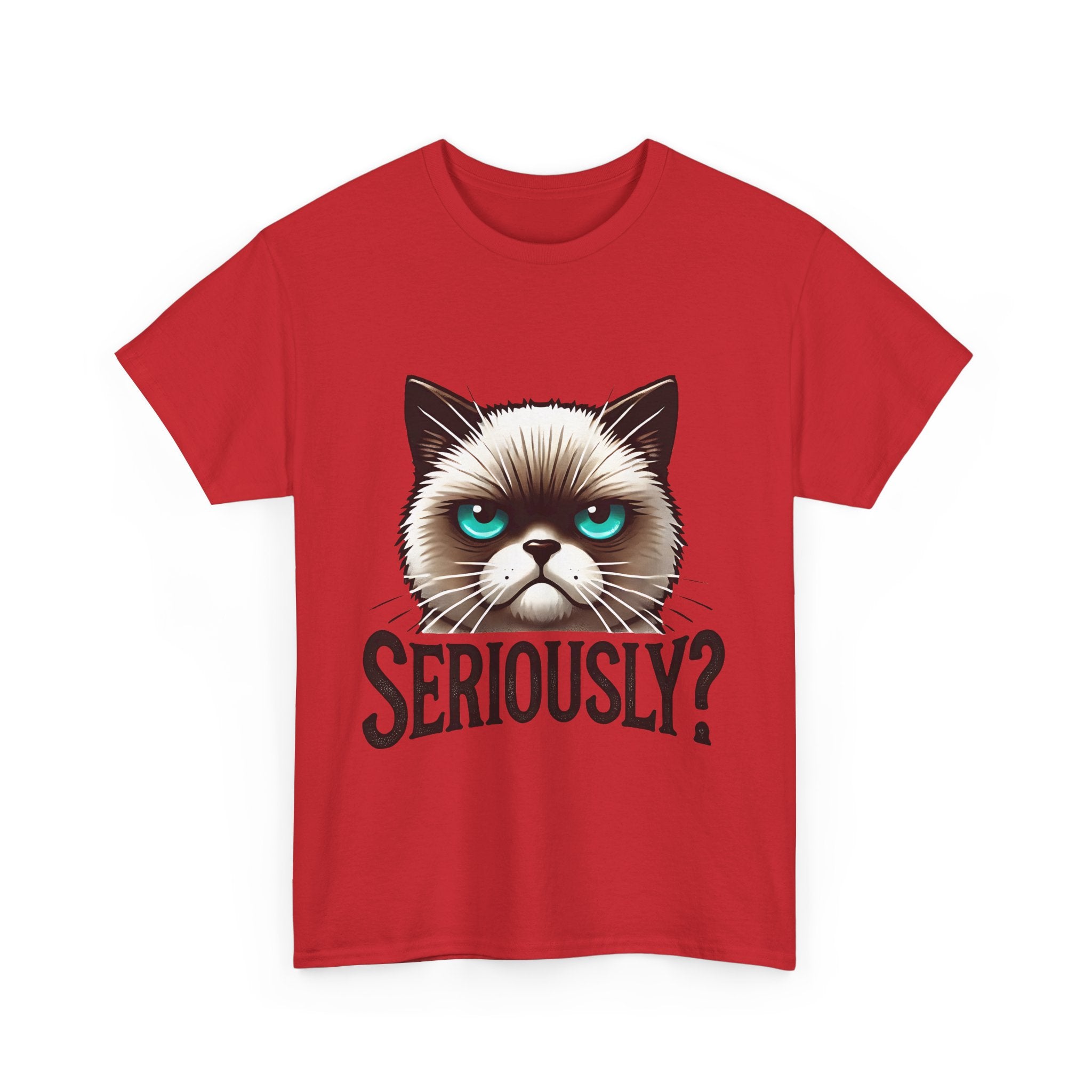 Funny Cat Graphic Tee - 'Seriously?' Unisex Heavy Cotton Shirt