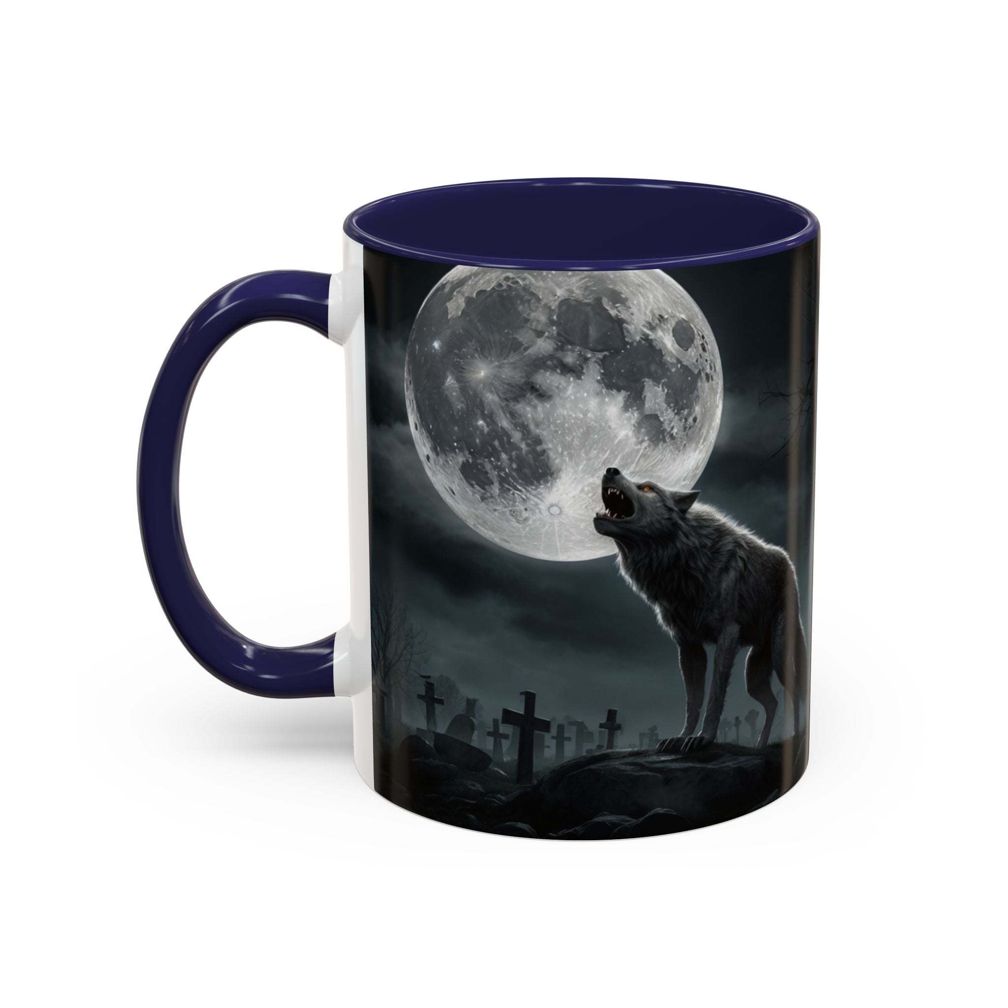 Howling Wolf Moon Coffee Mug – Gothic Graveyard Accent Mug (11/15oz) fantasy