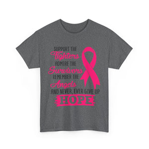 Hope Support Cotton Tee for Fighters and Survivors, Awareness T-Shirt, Breast Cancer Gift, Inspirational Apparel, Unisex Charity Shirt