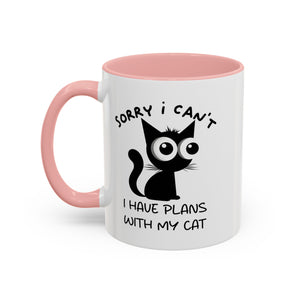 Funny cat Sorry I can't I have plans with my cat  Accent Coffee Mug (11, 15oz) by mrdragonsfire