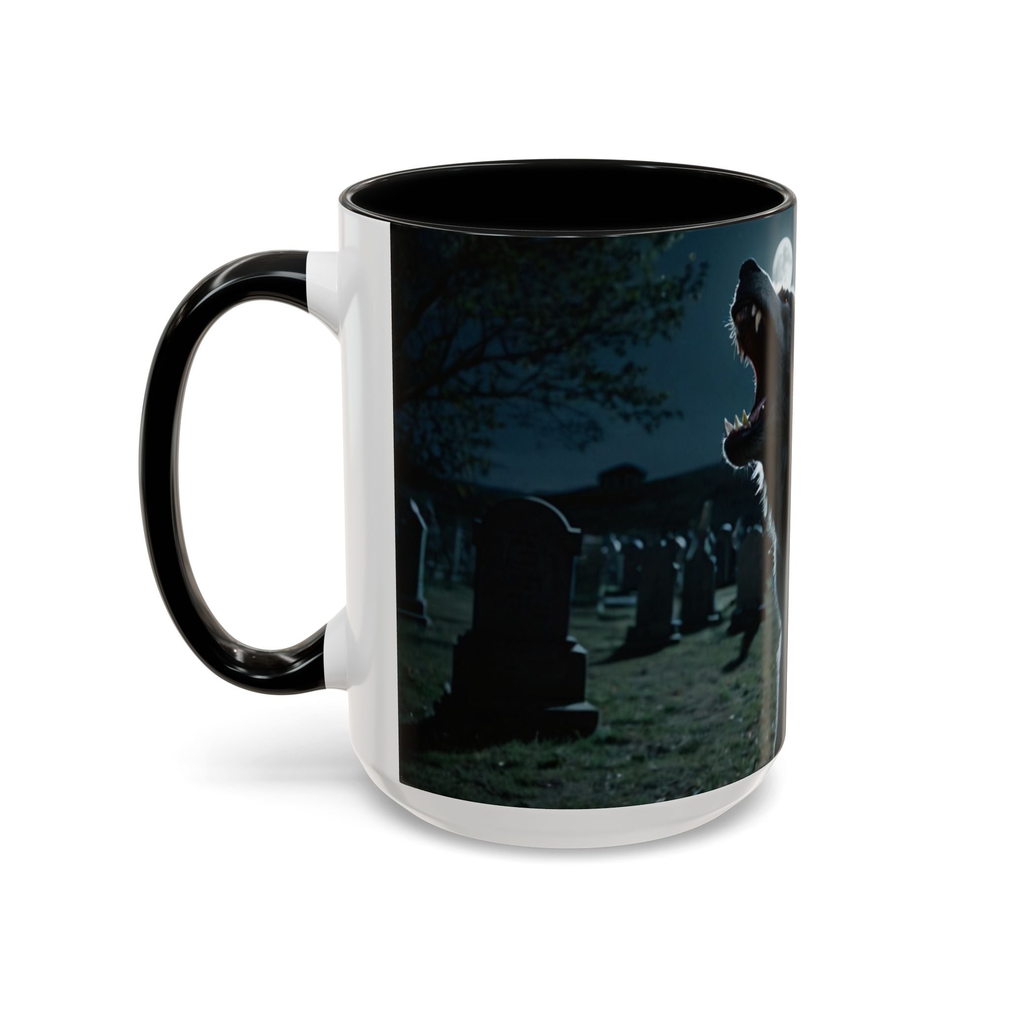 halloween werewolf in graveyard Howling Wolf Accent Coffee Mug - 11 & 15oz