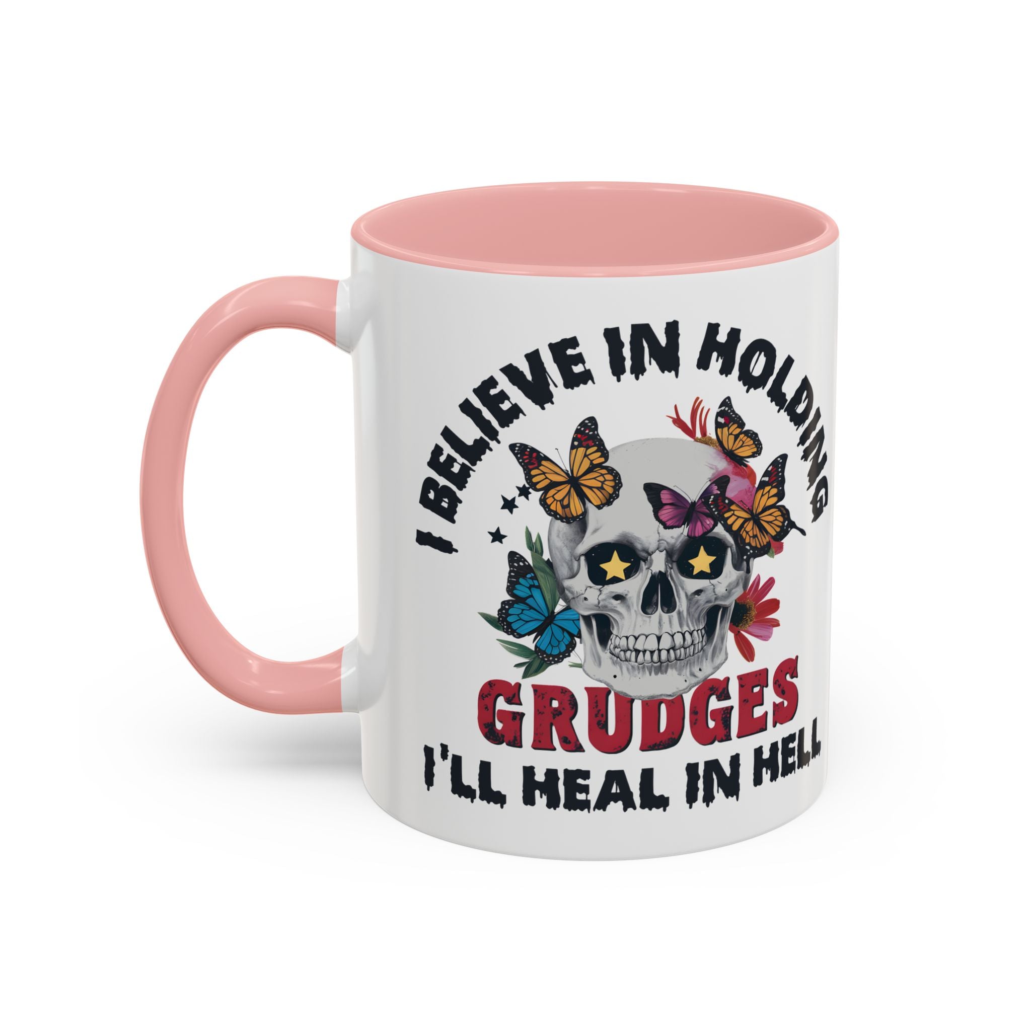 Grudge-Holder Coffee Mug - 11 & 15oz Ceramic with Floral Skull Design gothic horror art