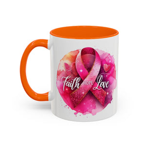 Inspirational Accent Coffee Mug with Pink Ribbon Design, Faith Hope Love Gift, Cancer Awareness Mug, Supportive Drinkware, Meaningful [...]