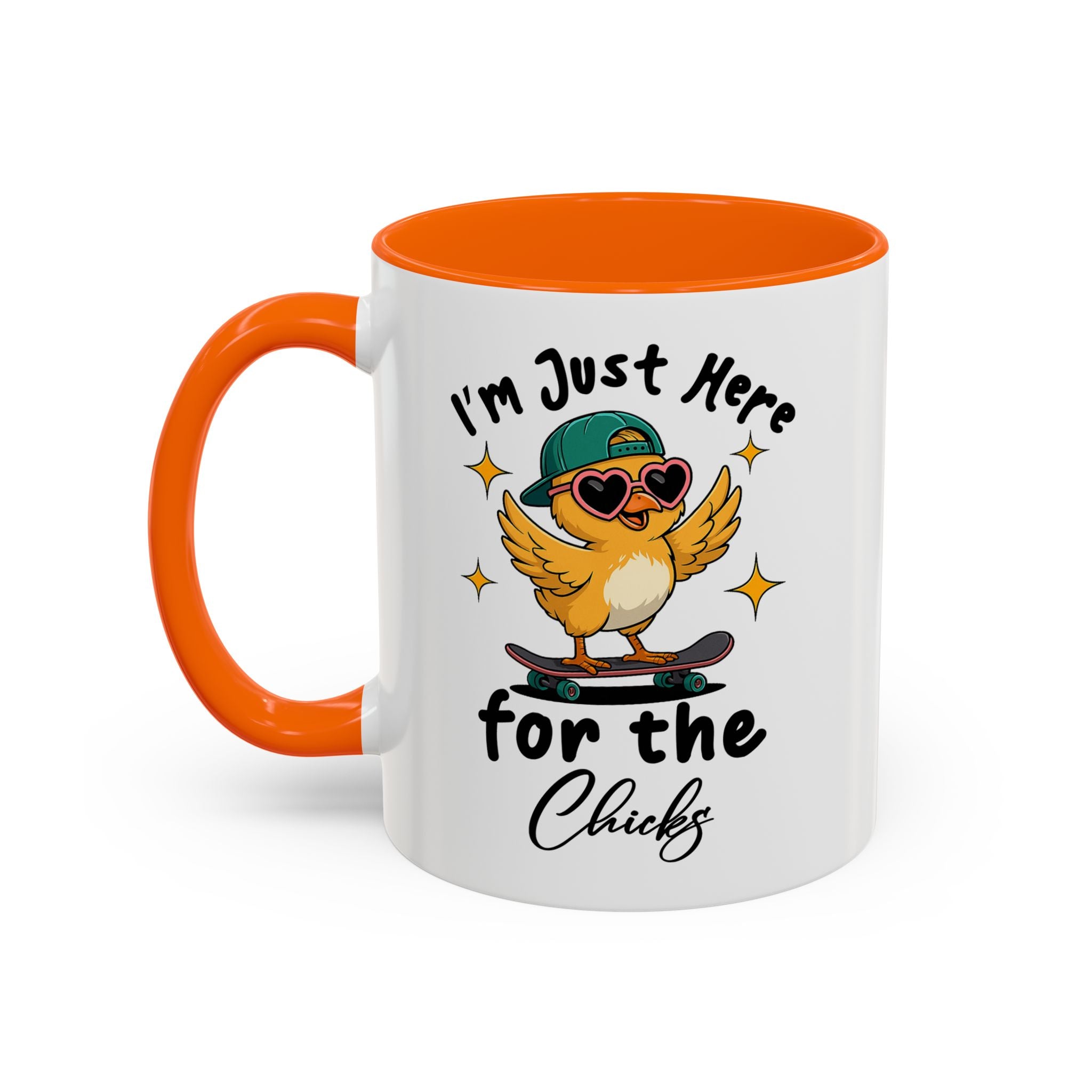 I'm Just Here for the Chicks Coffee Mug — Cute Skateboarding Chick Accent Mug