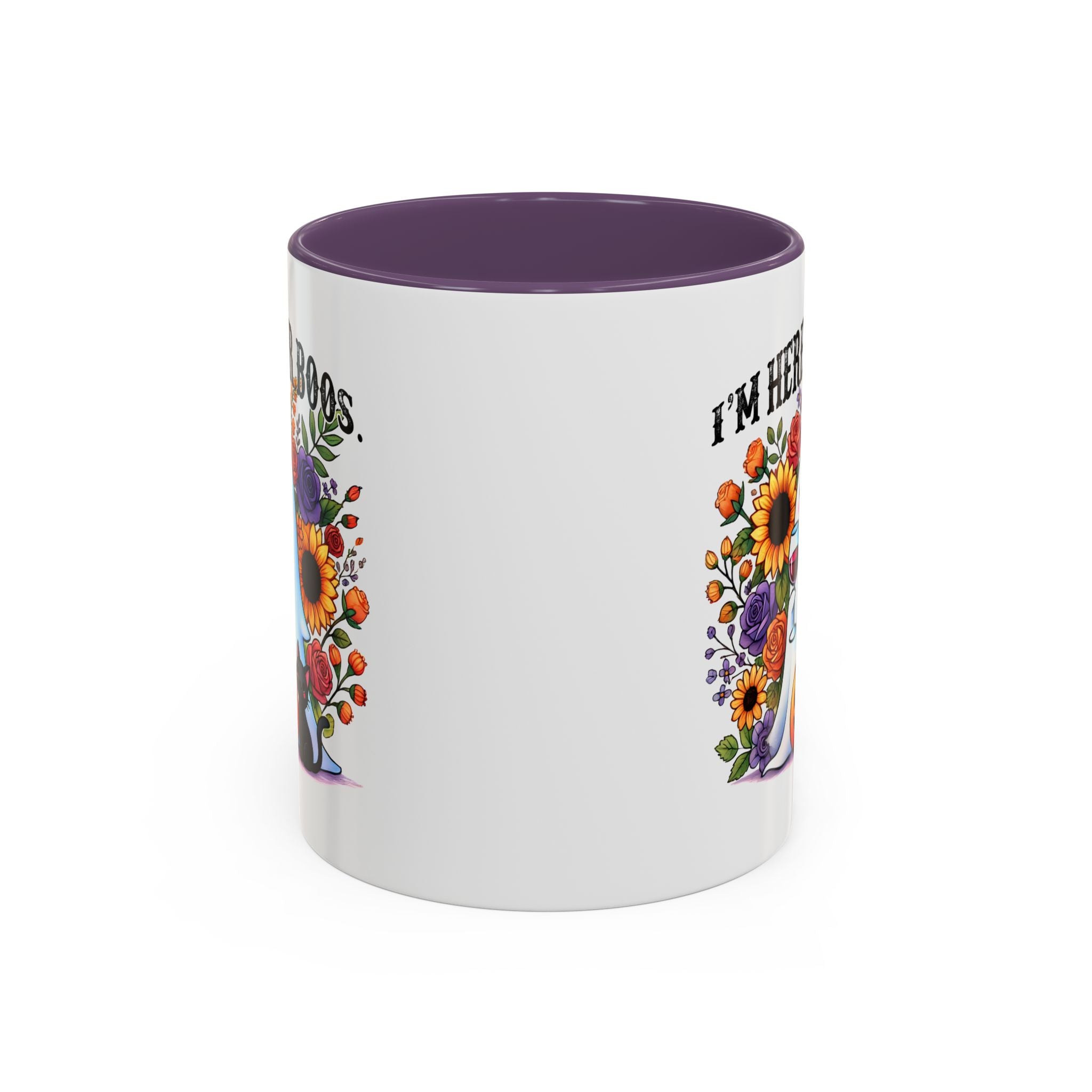 Spooky Floral Coffee Mug - I'm Here for Boos, Halloween Gift, Autumn Decor, Cute Ghost Mug, Cat Lover Drinkware