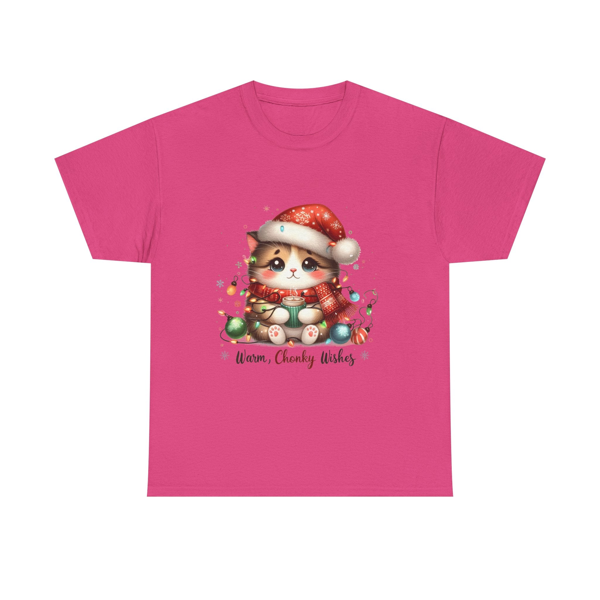 Cute Christmas Cat Tee - Unisex Heavy Cotton Tee, Holiday Gift, Cozy Wear, Festive Apparel, Gift for Cat Lovers