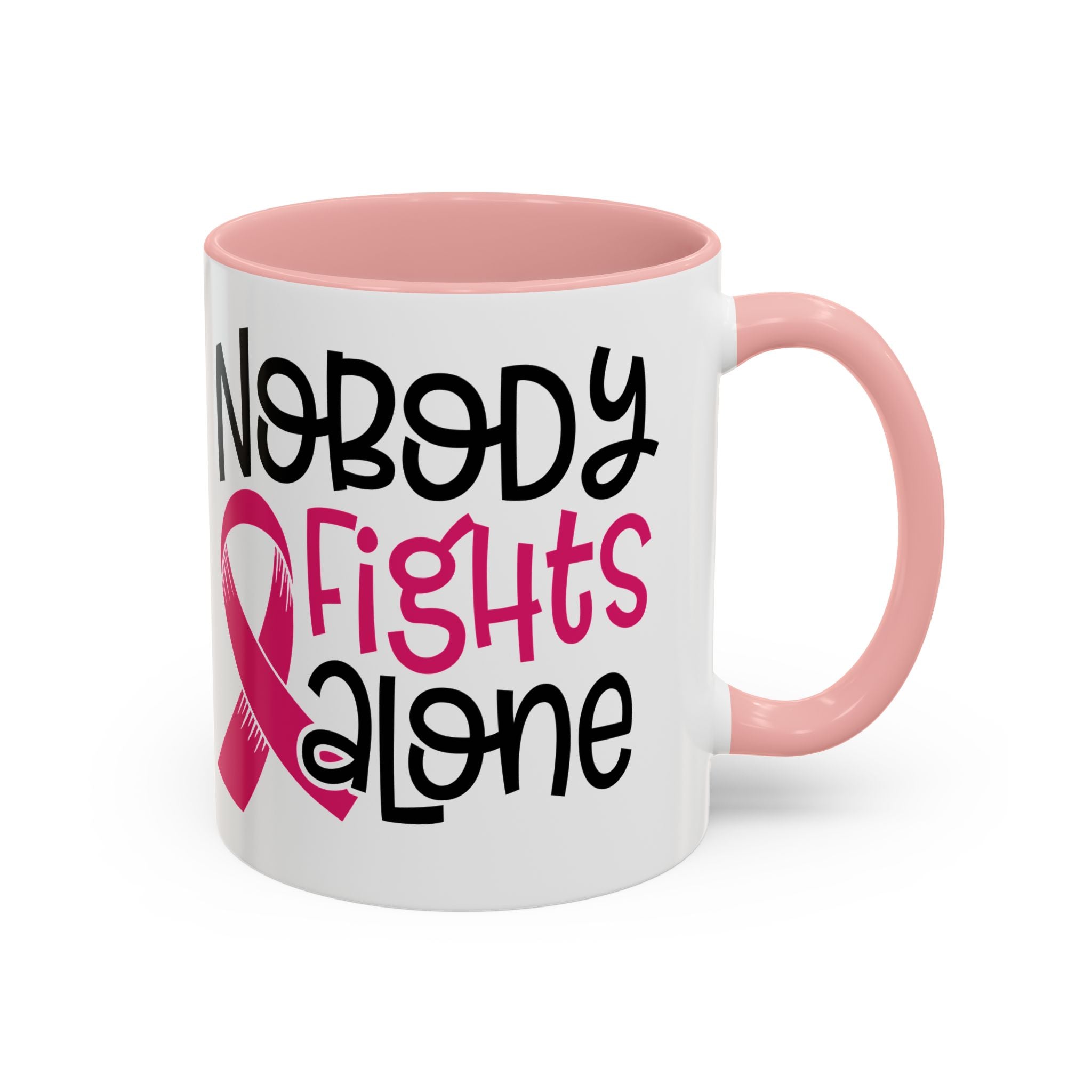 Inspirational Coffee Mug for Support - 'Nobody Fights Alone' | Breast Cancer Awareness Gift, Motivational Mug, Friendship Gift, Self-Care