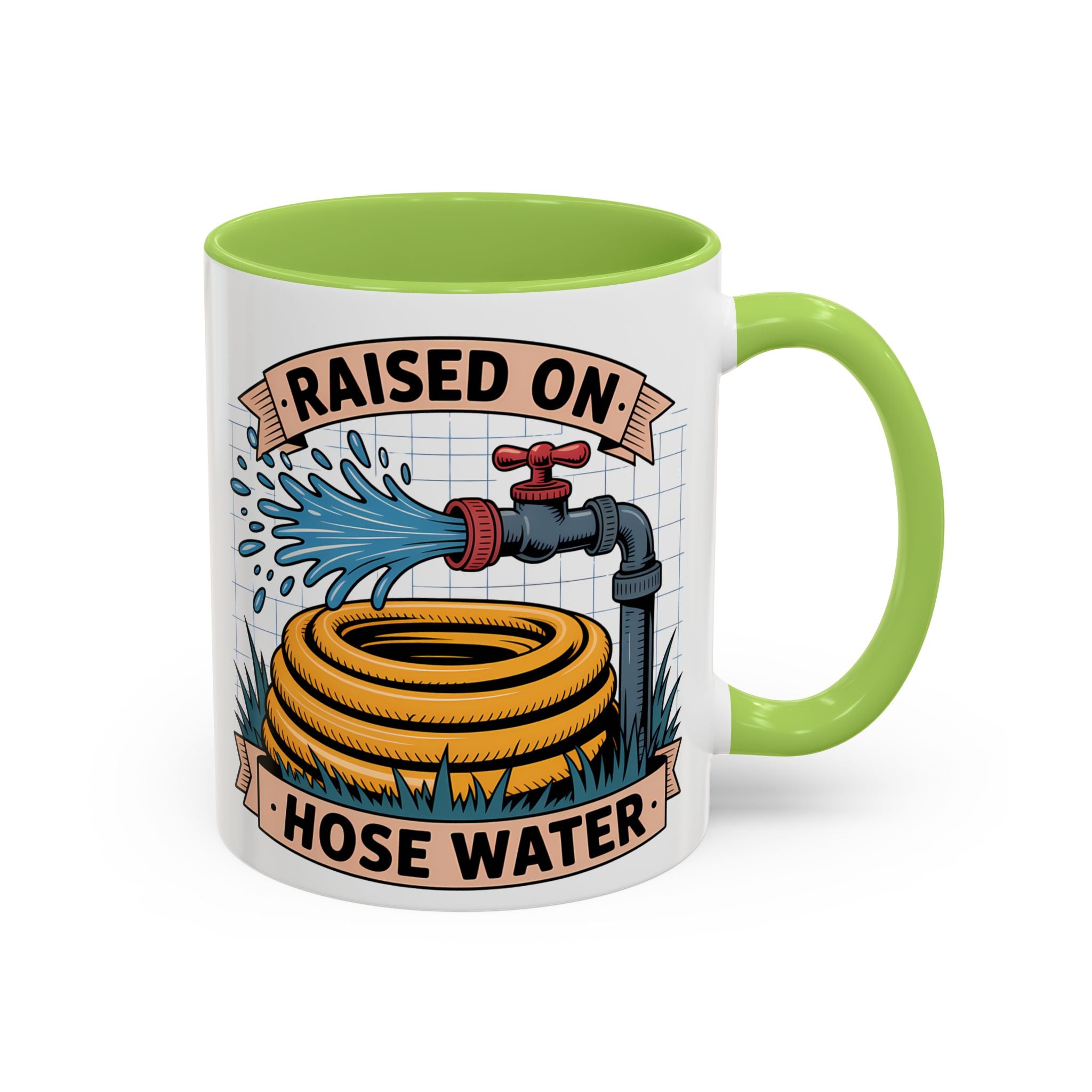 Raised on Hose Water Coffee Mug — Funny Rural Country Farmhouse Tea Cup (11/15oz)