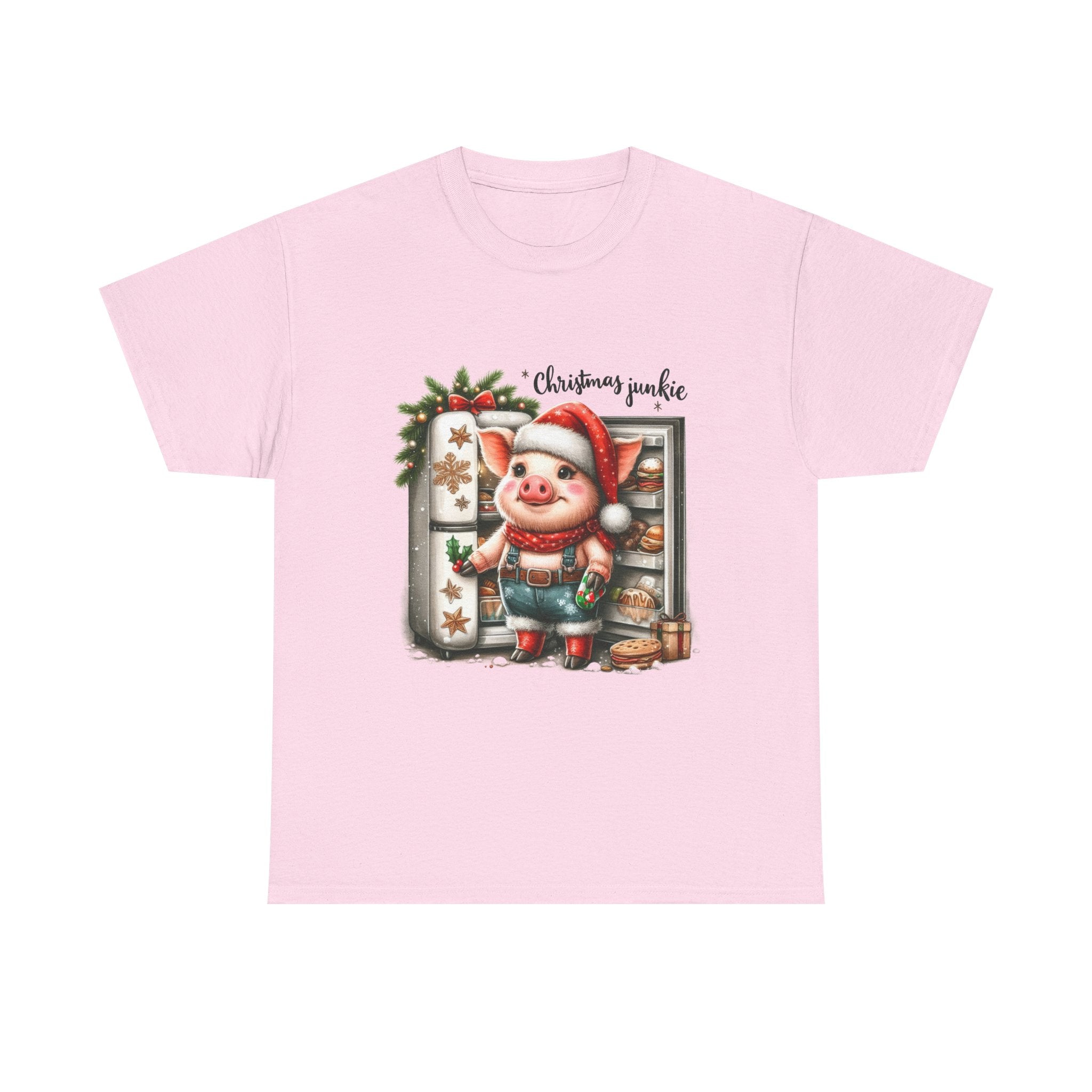 Christmas Junkie Unisex Cotton Tee, Fun Holiday Shirt, Christmas Gift, Pig T-Shirt, Festive Apparel, Cute Christmas Outfit