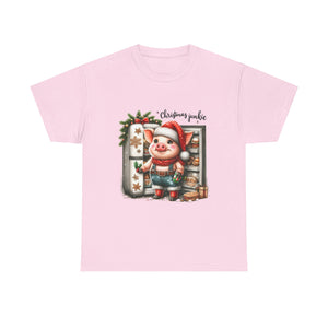 Christmas Junkie Unisex Cotton Tee, Fun Holiday Shirt, Christmas Gift, Pig T-Shirt, Festive Apparel, Cute Christmas Outfit