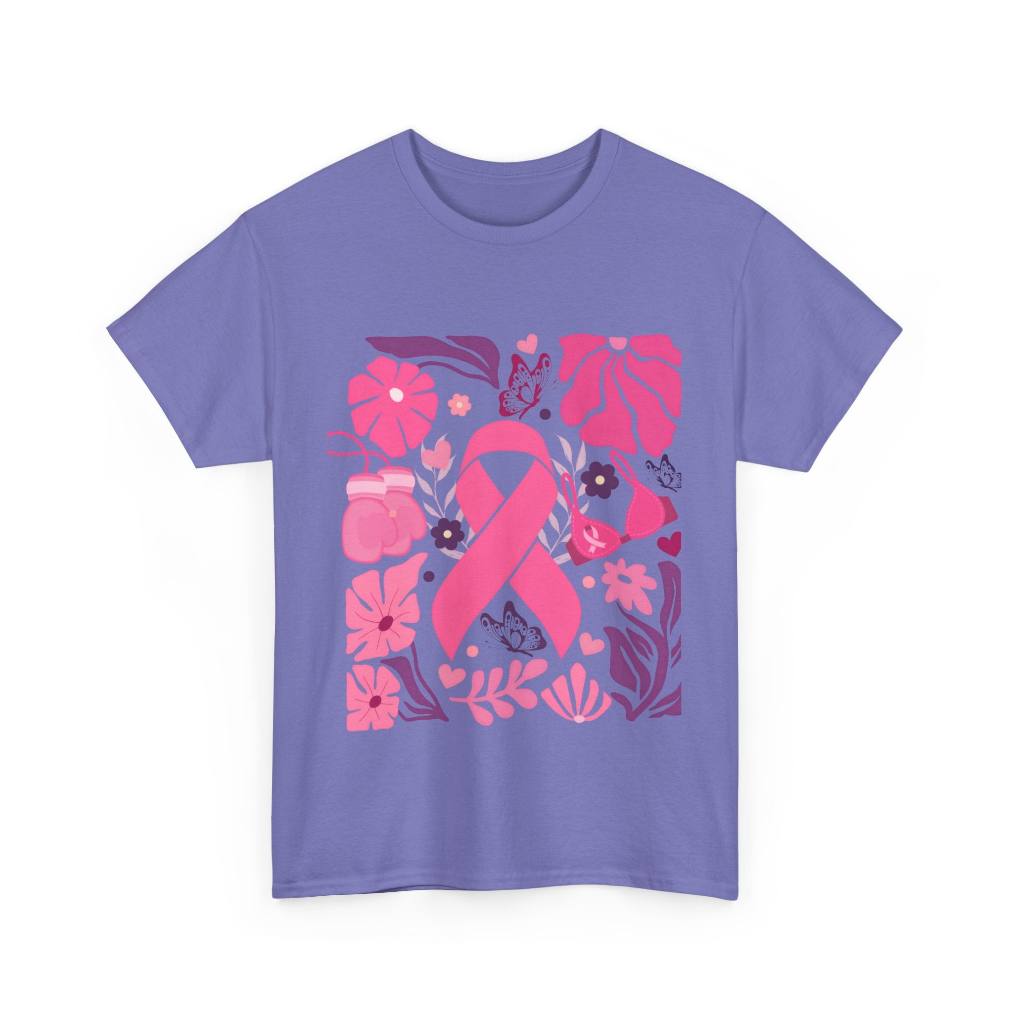 Pink Ribbon Awareness Tee, Flower Power Shirt, Support Breast Cancer, Unisex Cotton T-shirt, Thoughtful Gift for Her