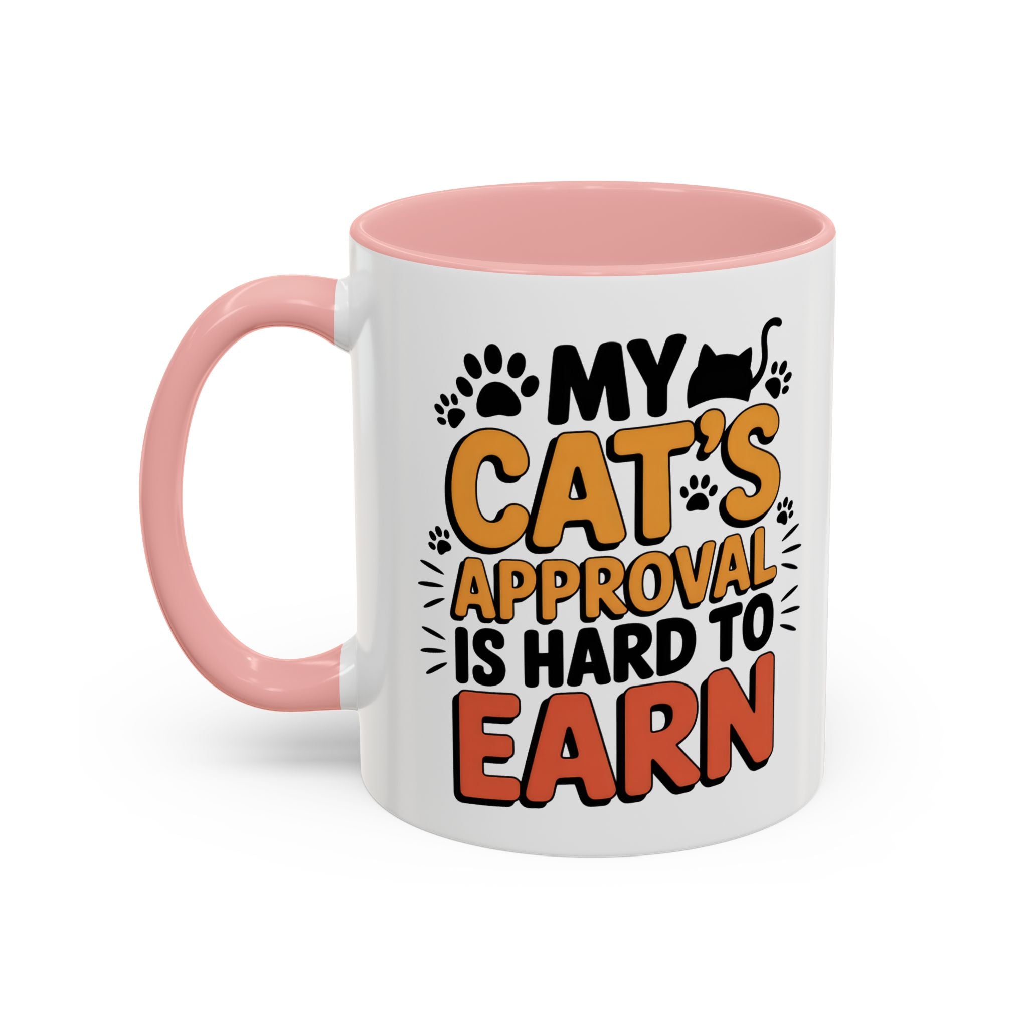 Cat Lover Coffee Mug — "My Cat's Approval Is Hard to Earn" Accent Ceramic Mug