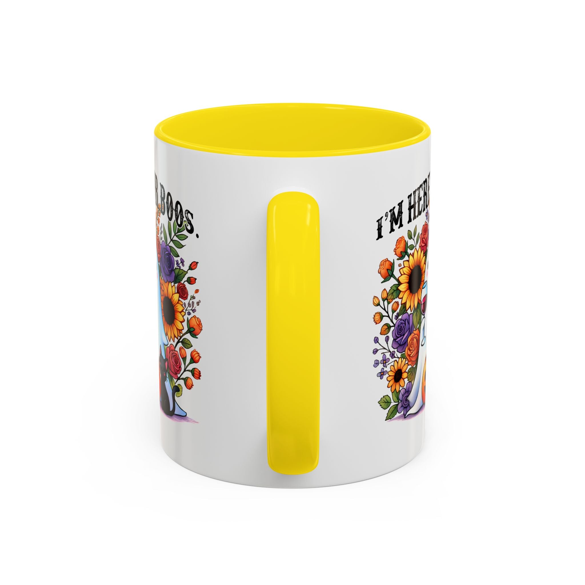 Spooky Floral Coffee Mug - I'm Here for Boos, Halloween Gift, Autumn Decor, Cute Ghost Mug, Cat Lover Drinkware