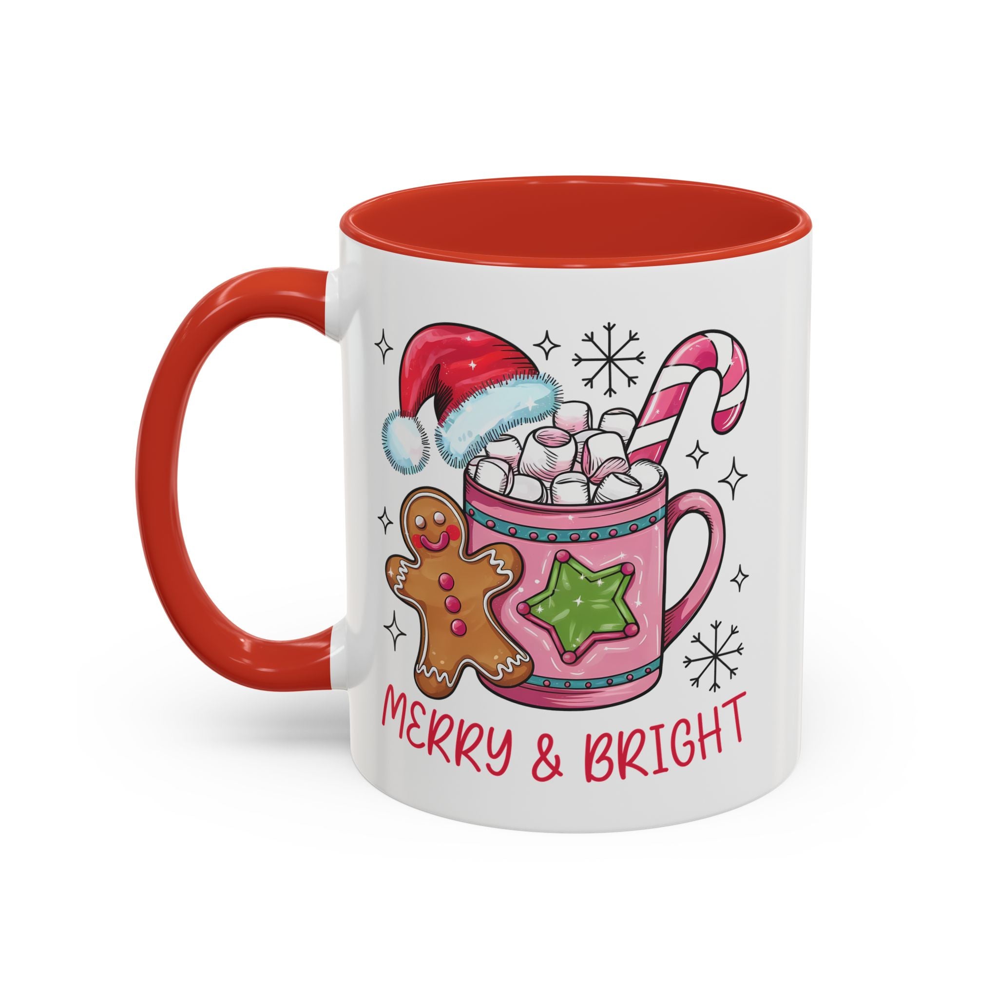 Festive Gingerbread Coffee Mug, Christmas Gift, Holiday Coffee Cup, Merry & Bright Mug, Winter Mug, Hot Chocolate Holder