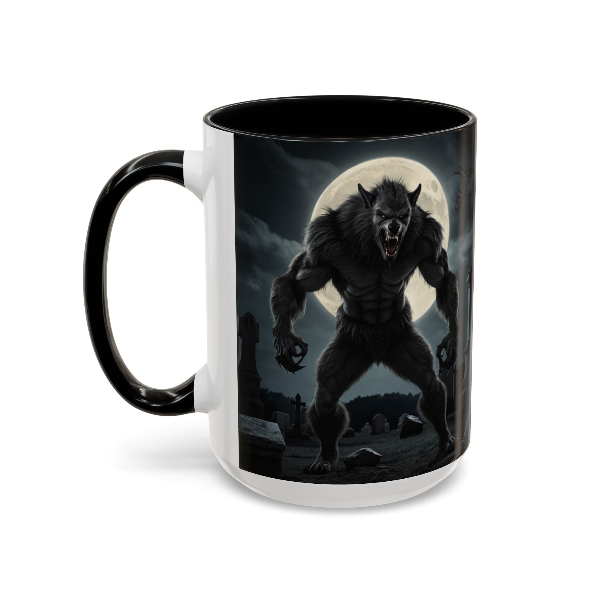 Werewolf Graveyard Coffee Mug — Gothic Moonlit Horror Accent Mug (11/15oz) fantasy