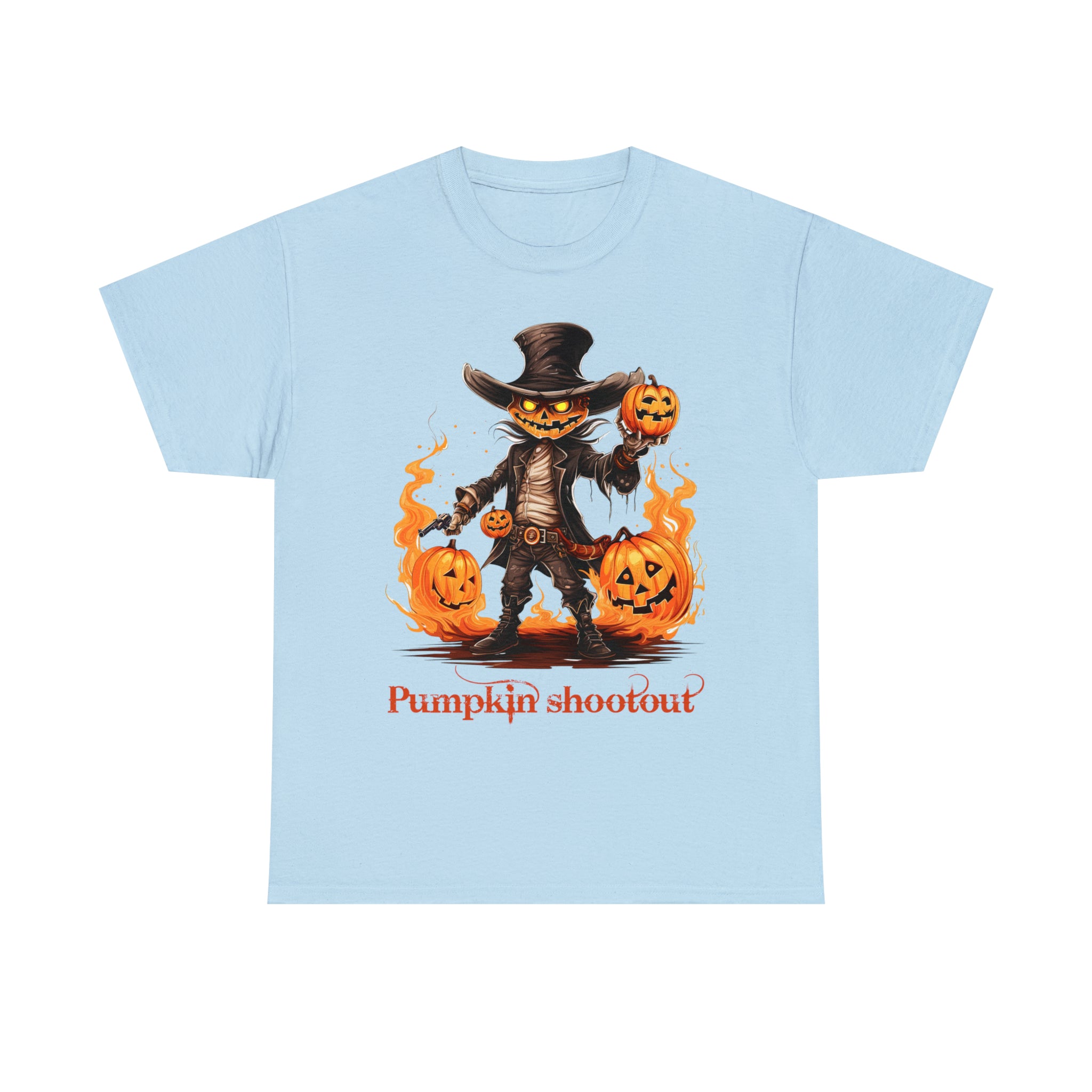 Halloween t shirt pumpkin western style shootout funny fall fun scary stocking stuffer for whole family  cotton tee
