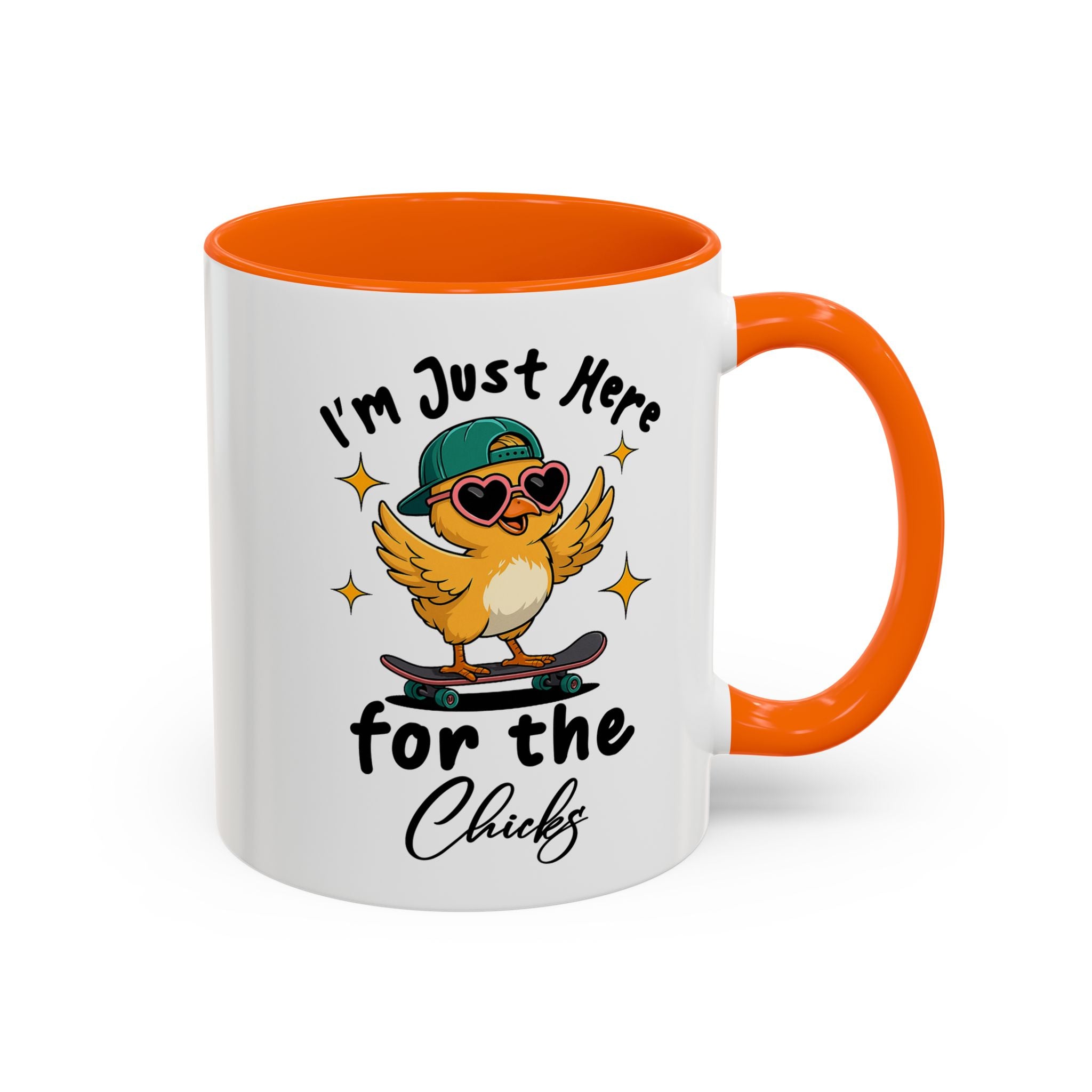 I'm Just Here for the Chicks Coffee Mug — Cute Skateboarding Chick Accent Mug