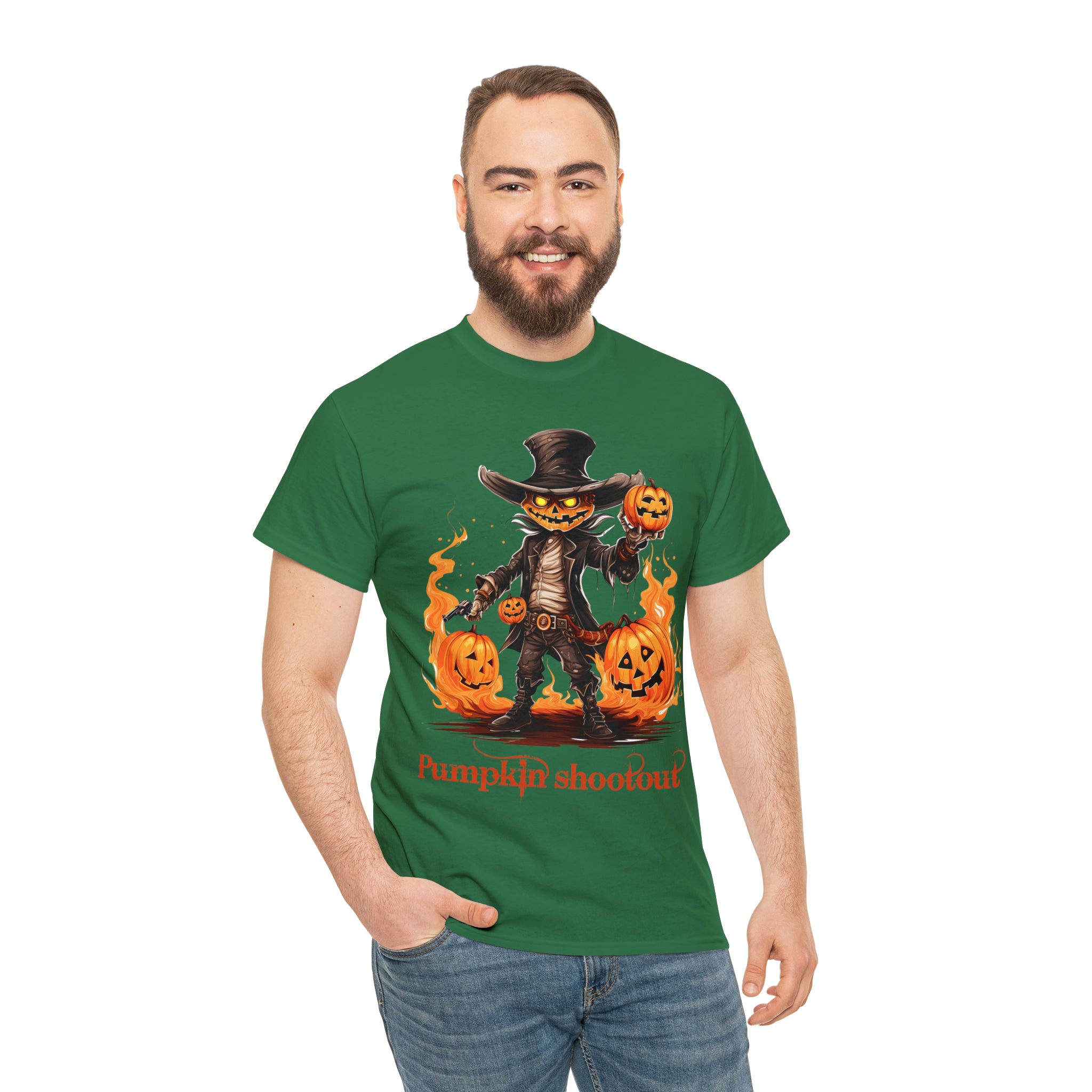 Halloween t shirt pumpkin western style shootout funny fall fun scary stocking stuffer for whole family  cotton tee