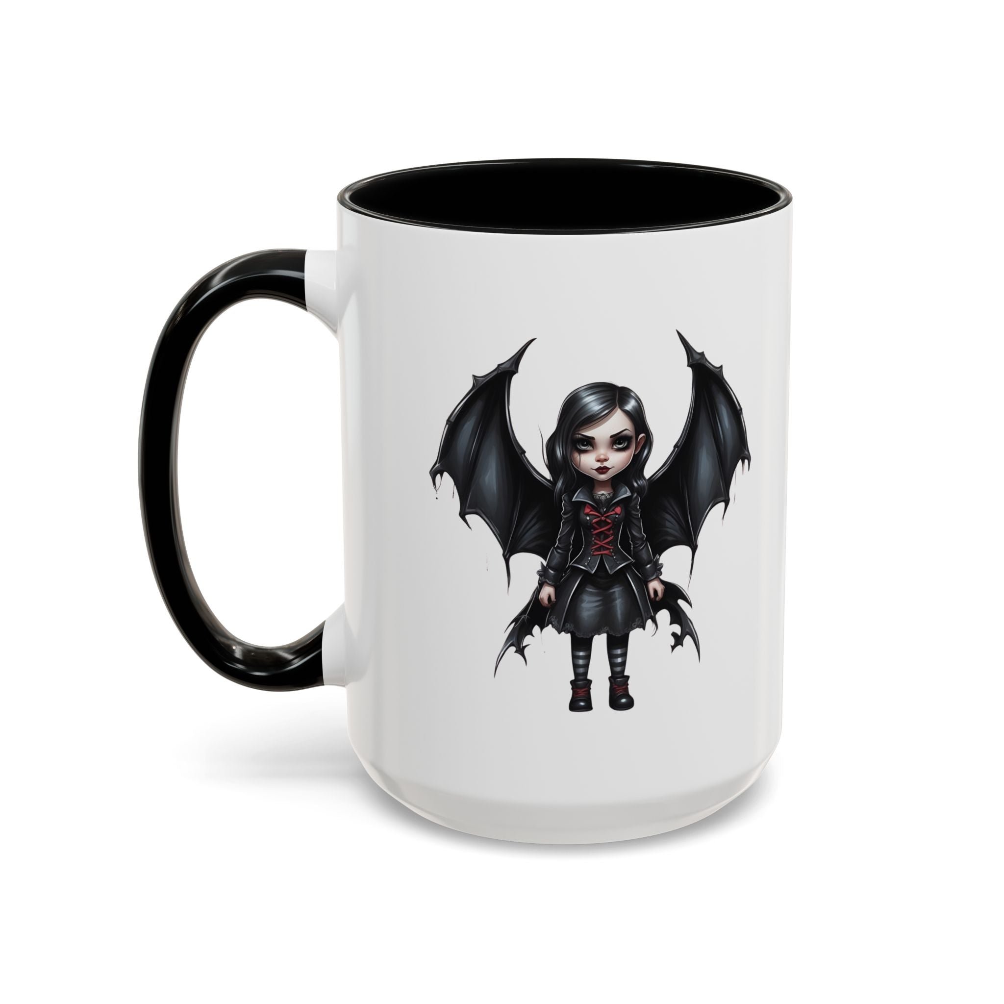 Gothic vampire girl with bat wings horror art Accent Coffee Mug (11, 15oz) vamp18